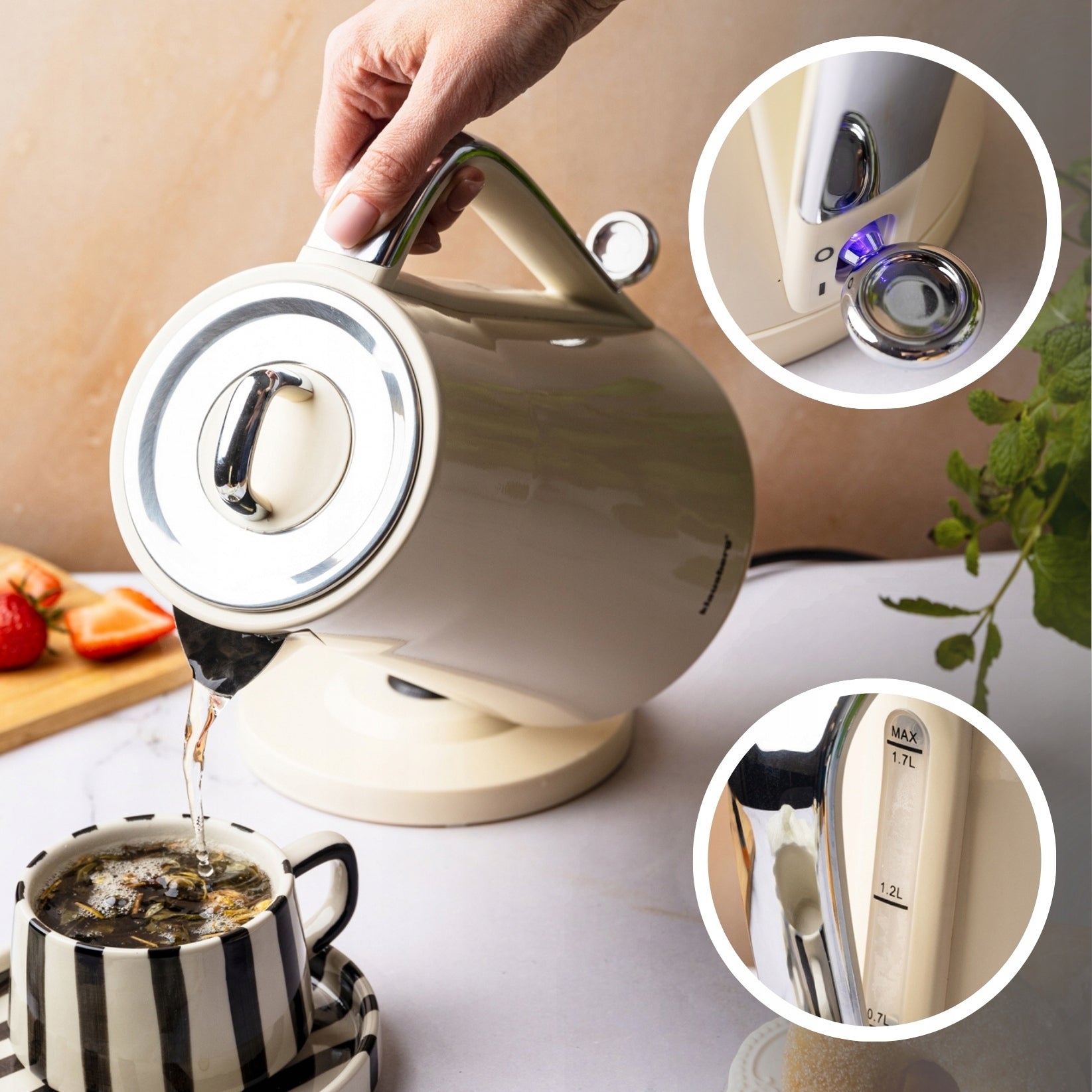 Electric kettle Klausberg KB-9016 1.7L stainless steel 304 Cream Dominant color beige