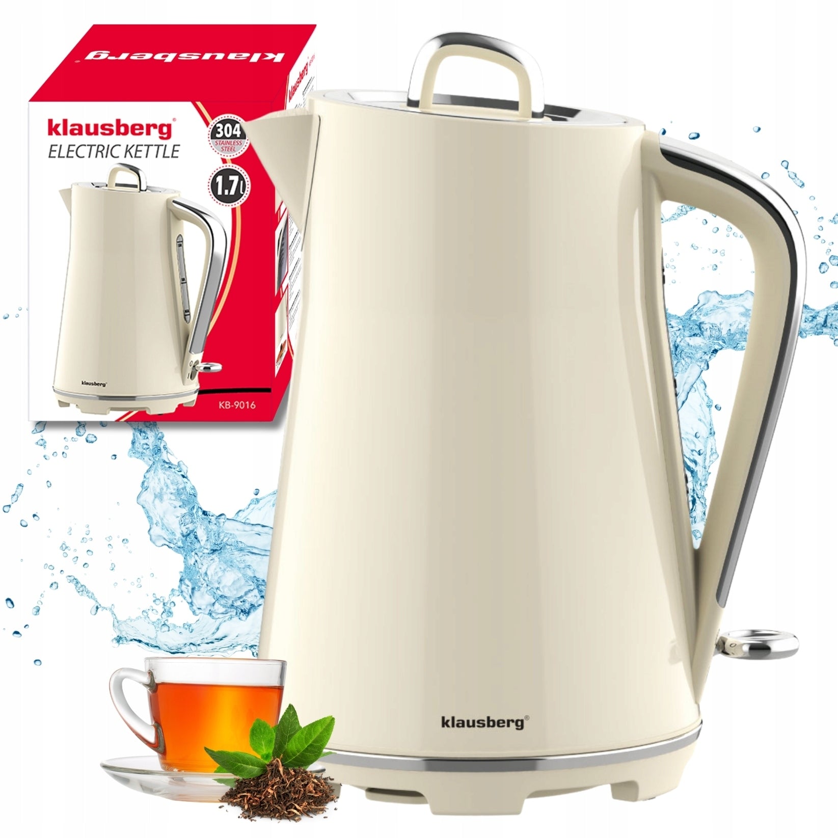 Electric kettle Klausberg KB-9016 1.7L stainless steel 304 Cream