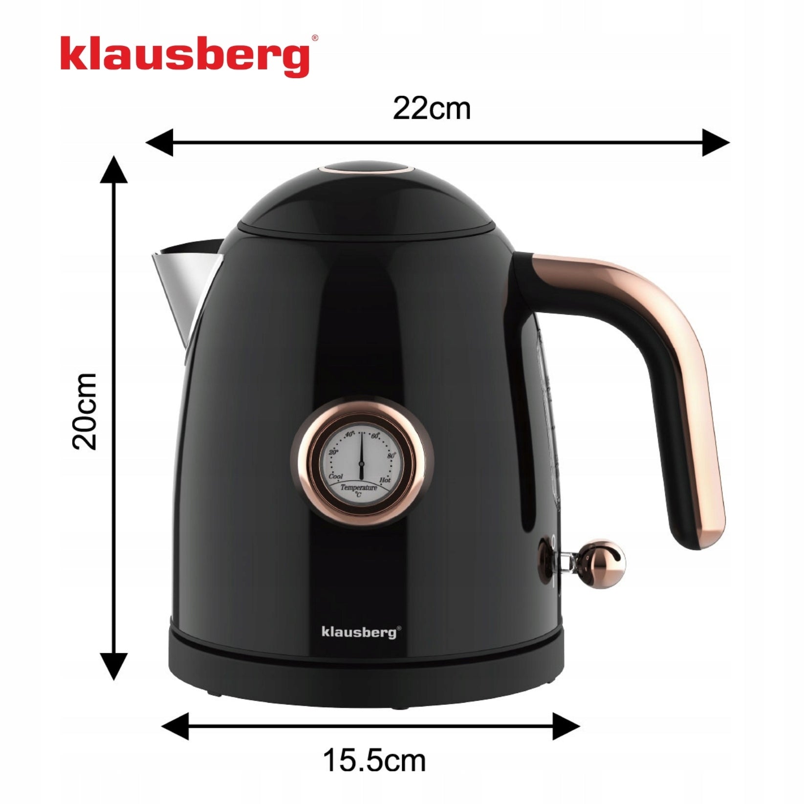 Electric kettle Klausberg KB-9017 1.0L Retro thermometer Wireless Model KB 9017