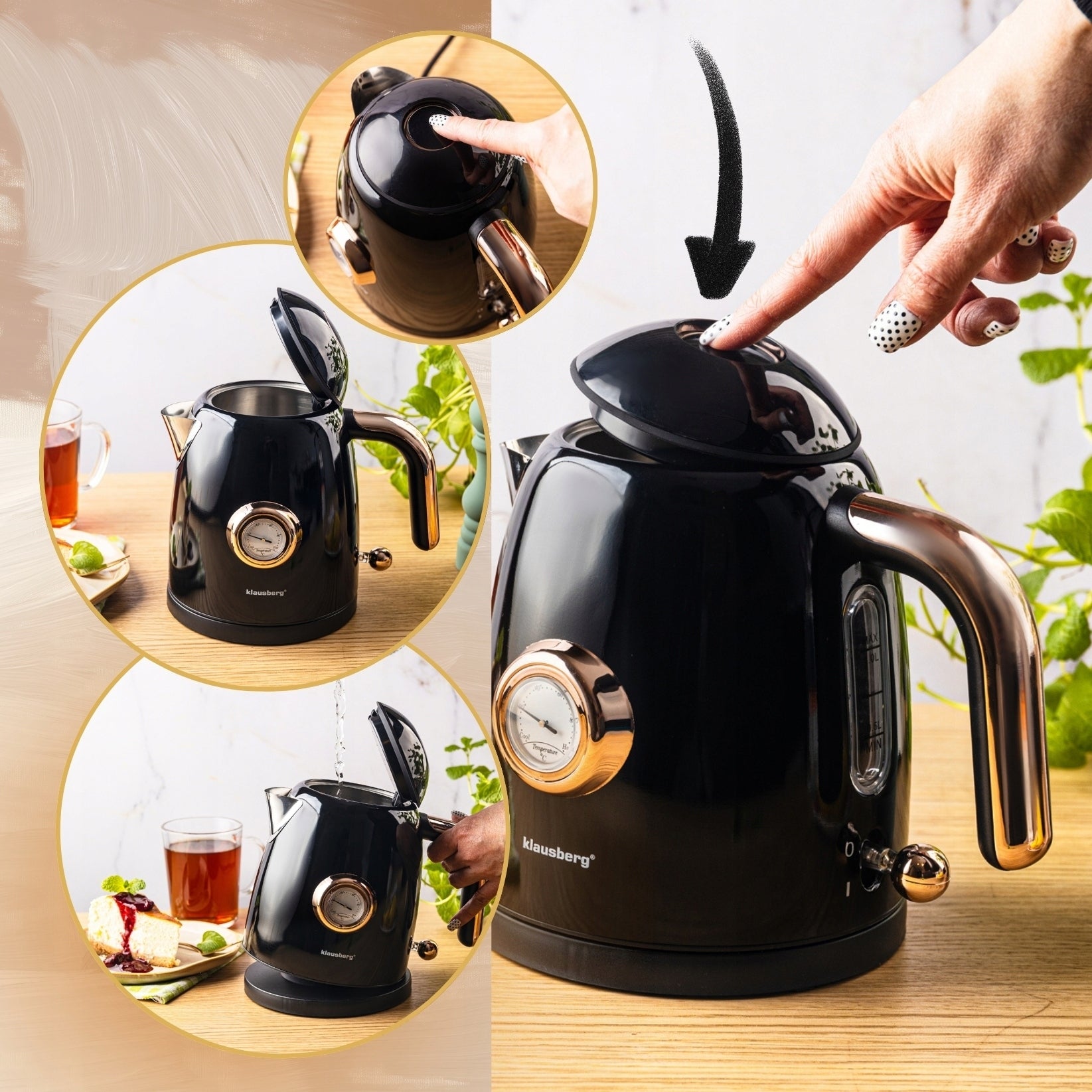 Electric kettle Klausberg KB-9017 1.0L Retro thermometer Wireless Power 1200 W