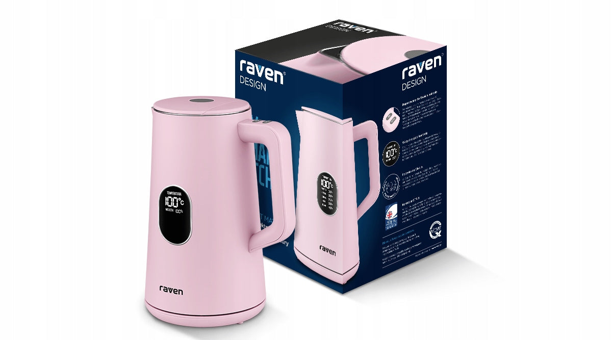 Electric kettle Raven EC024R 1,5l 1800W Temperature control Pink Material metal synthetic material