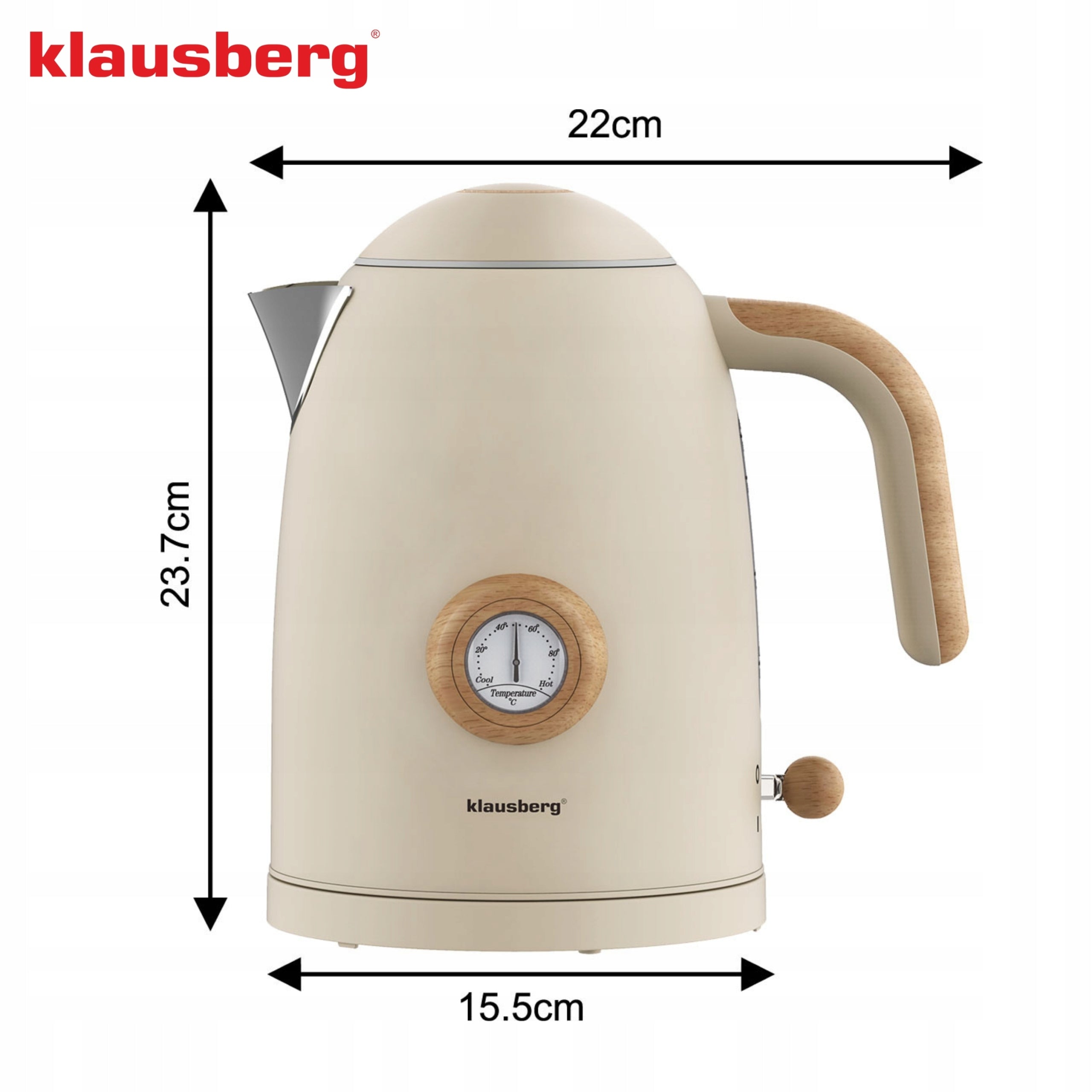 Electric kettle Wireless 1.7L steel 304 retro Thermometer Klausberg Power 2200 W