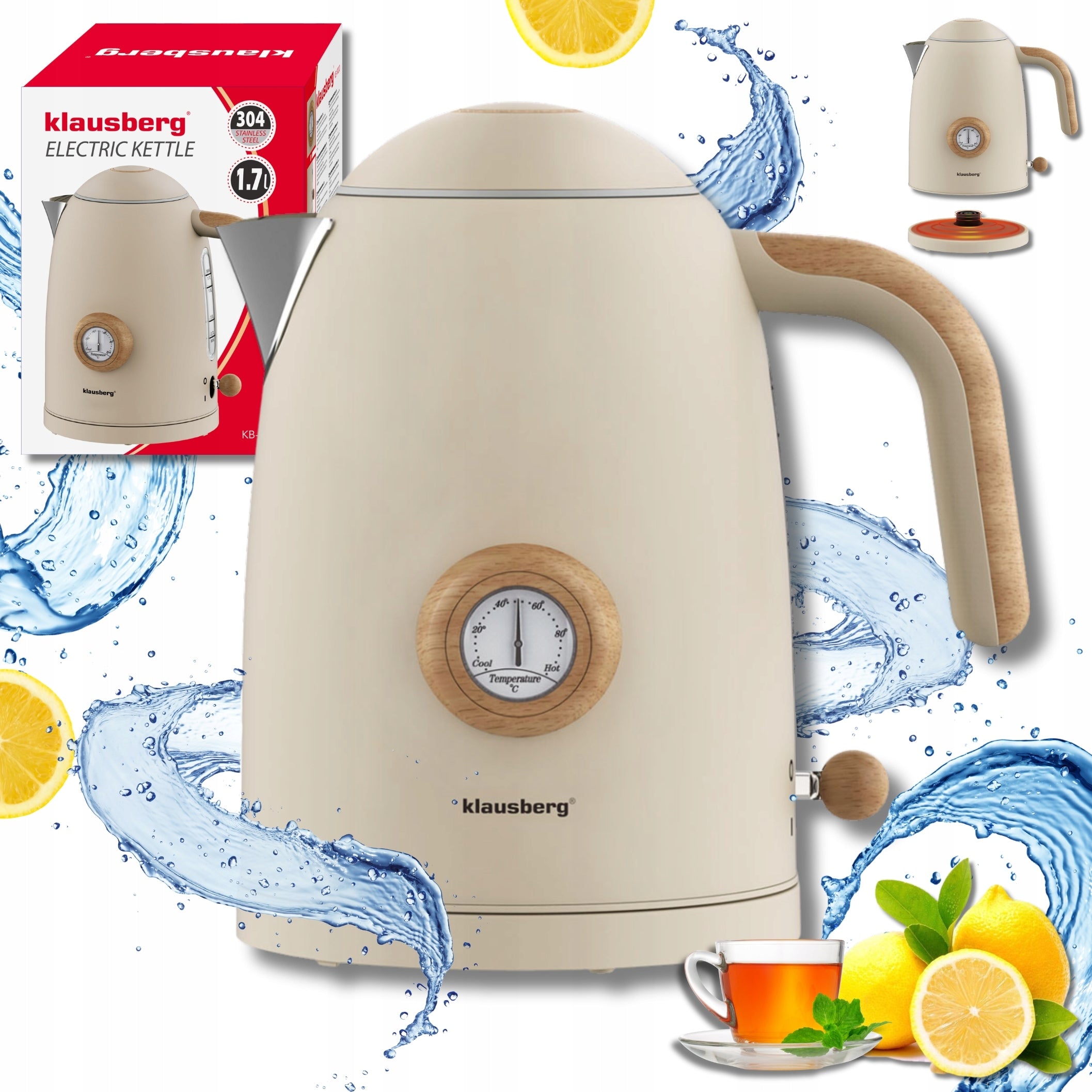 Electric kettle Wireless 1.7L steel 304 retro Thermometer Klausberg