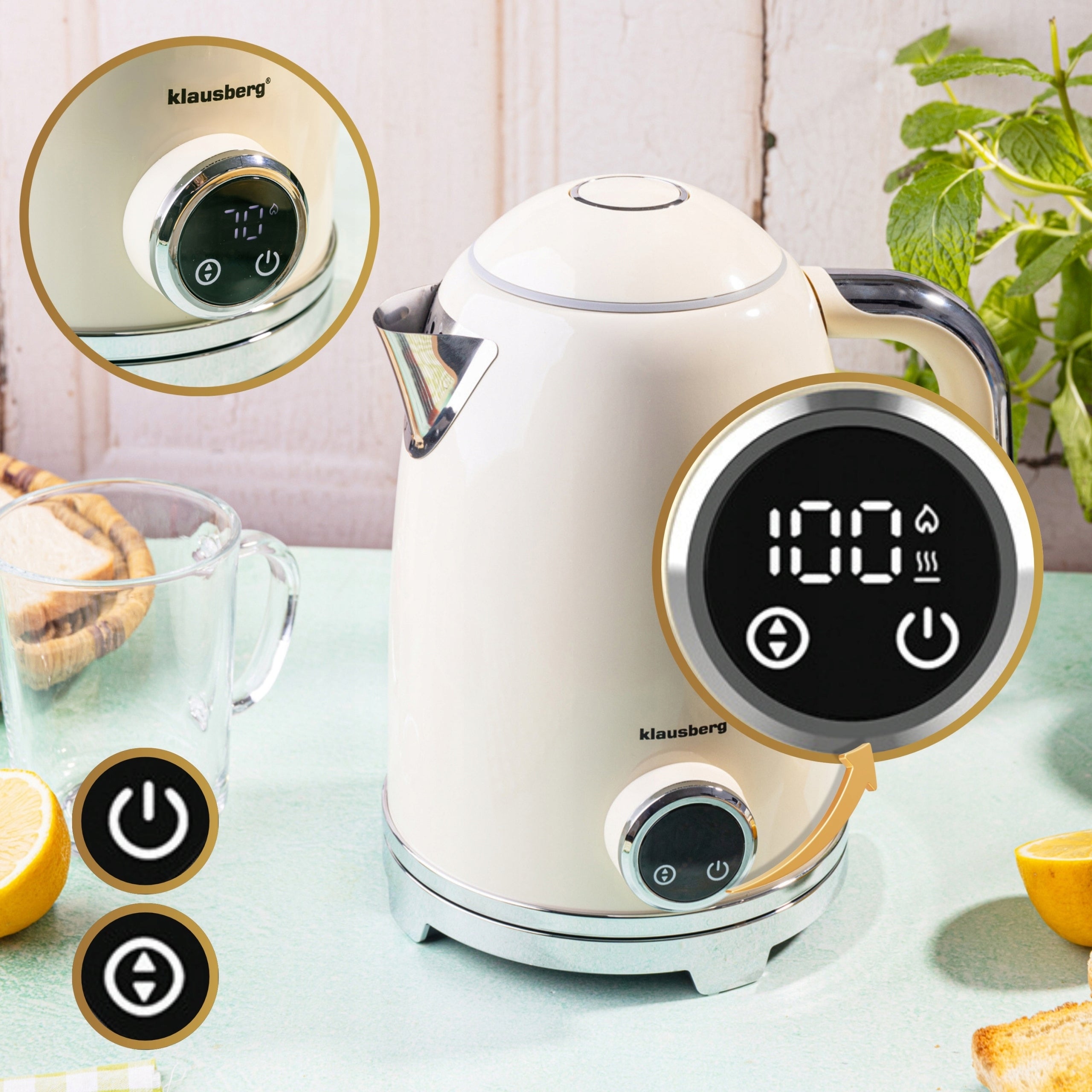 Electric kettle Wireless Thermometer 1,7L LED steel 304 KLAUSBERG Capacity 1.7 l