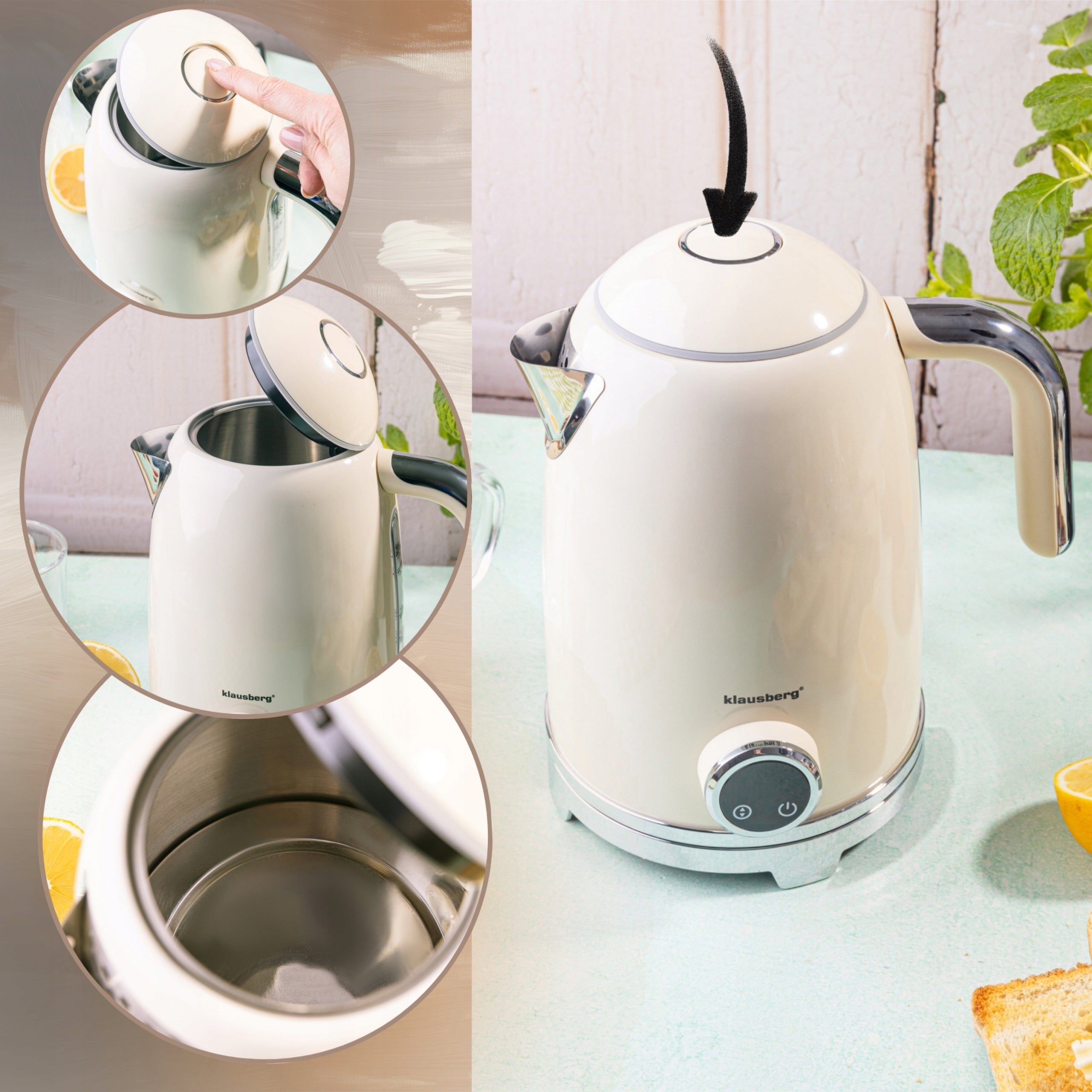 Electric kettle Wireless Thermometer 1,7L LED steel 304 KLAUSBERG Dominant color beige