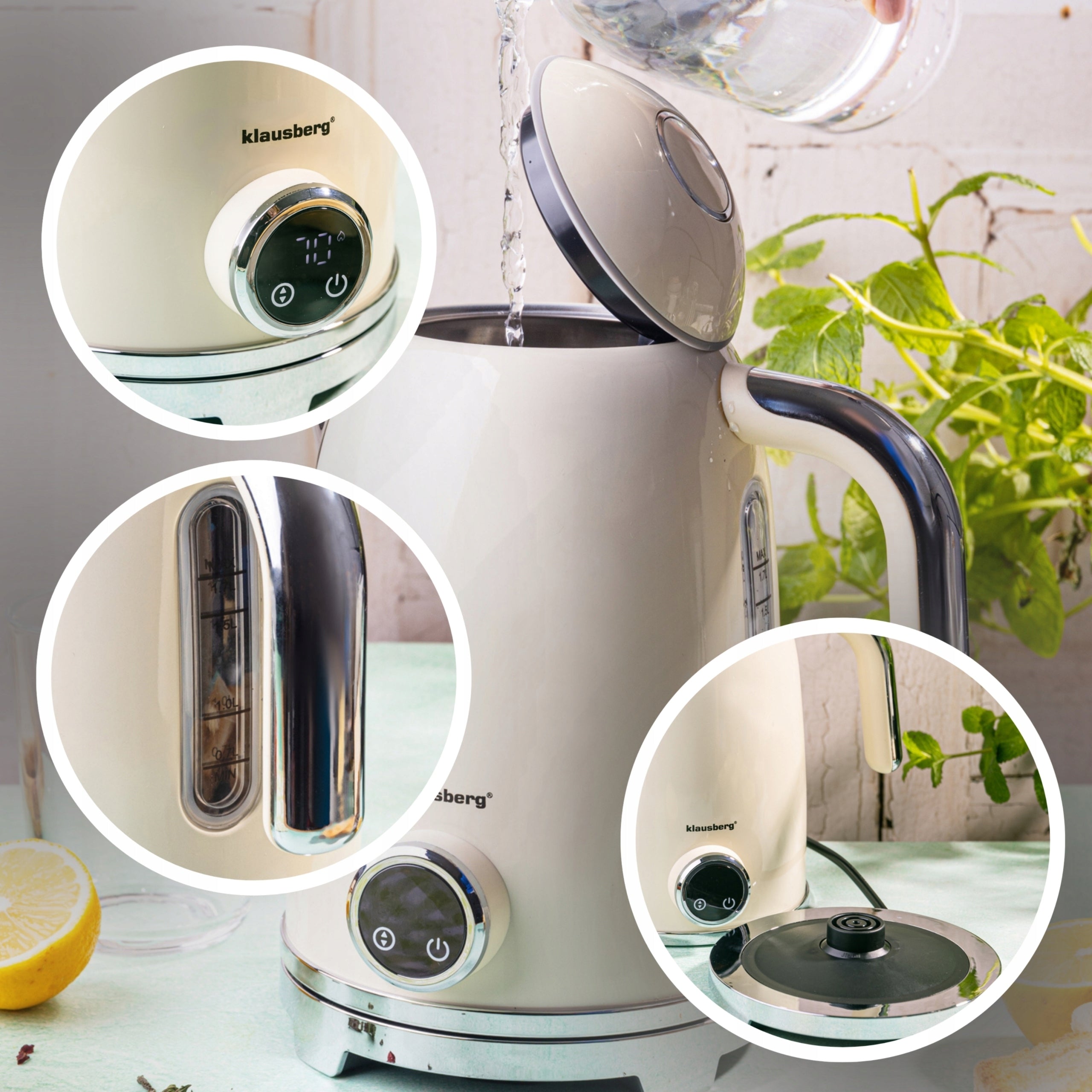 Electric kettle Wireless Thermometer 1,7L LED steel 304 KLAUSBERG Power 2200 W