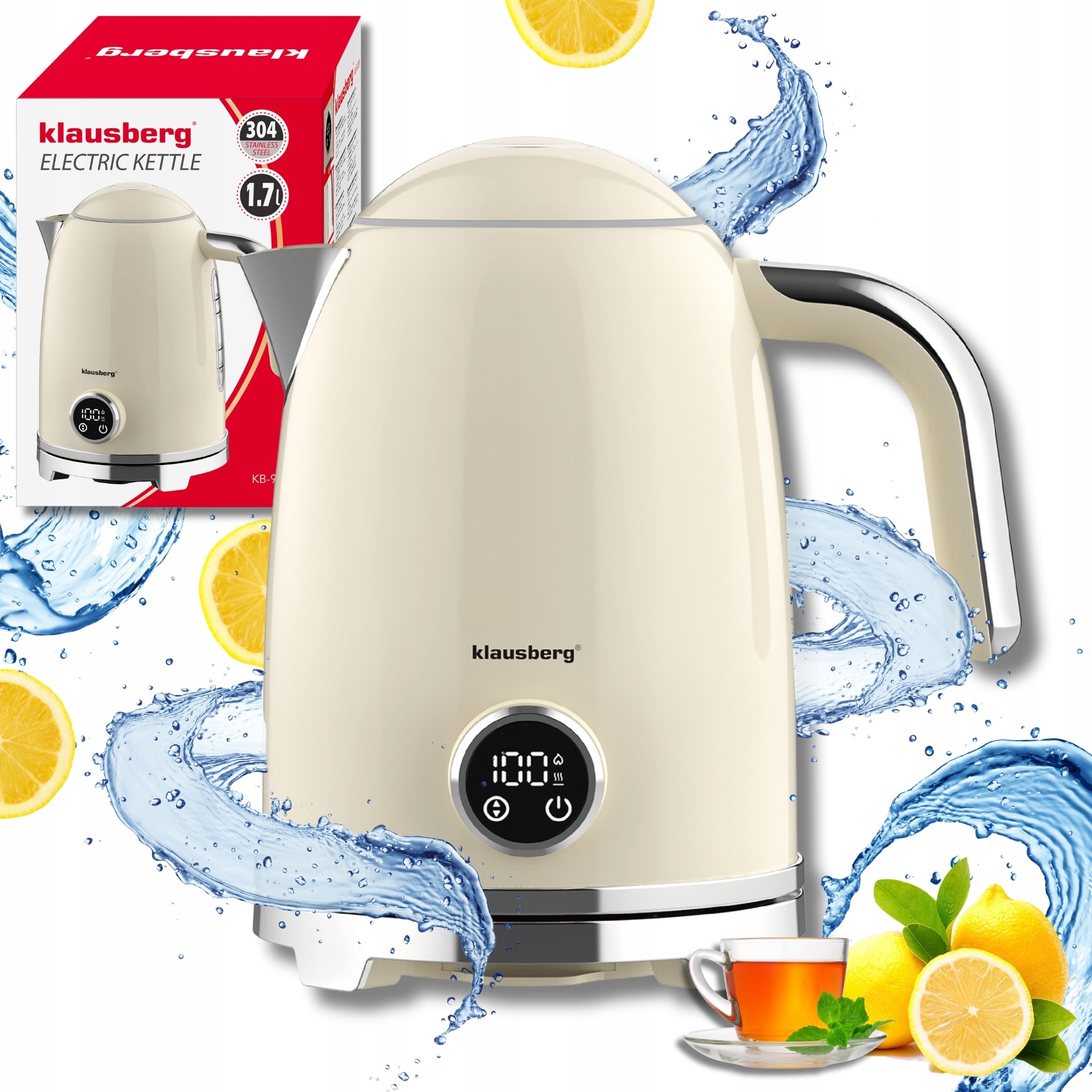 Electric kettle Wireless Thermometer 1,7L LED steel 304 KLAUSBERG