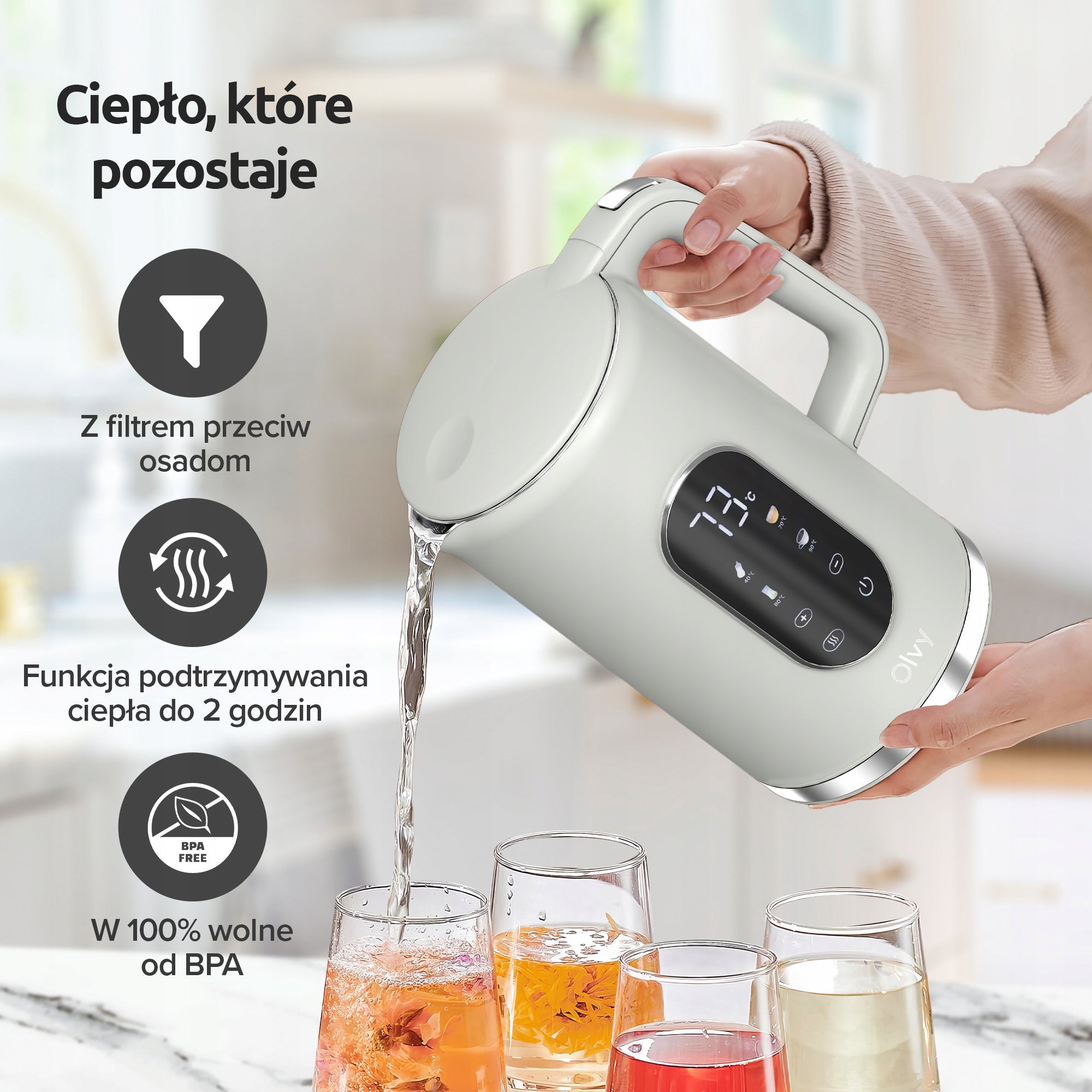 Electric kettle touch temperature control Olvy 2200 W 1,7 l beige Brand Olvy