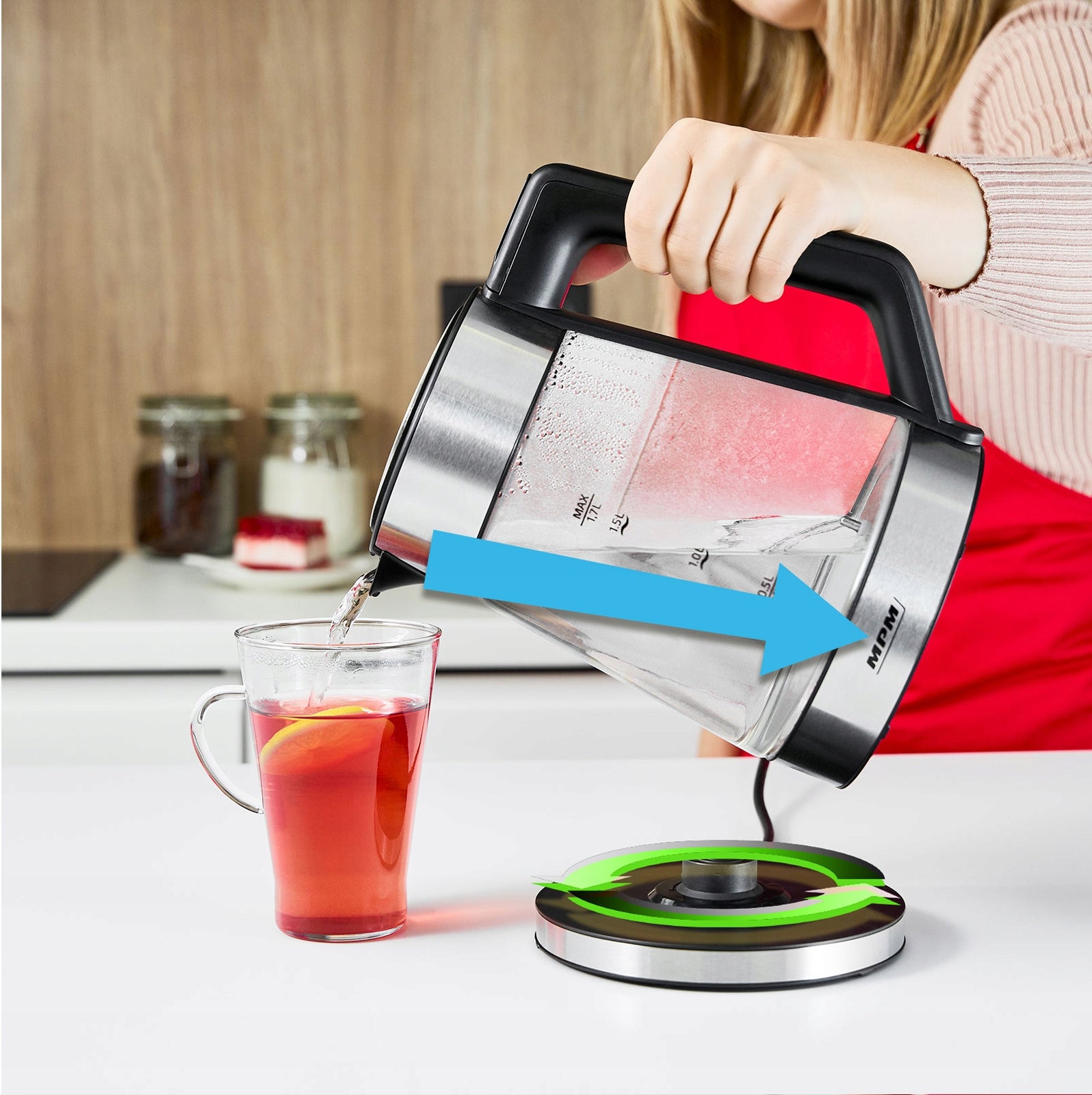 Electric kettle wireless temperature control glass MPM MCZ-116 Brand MPM