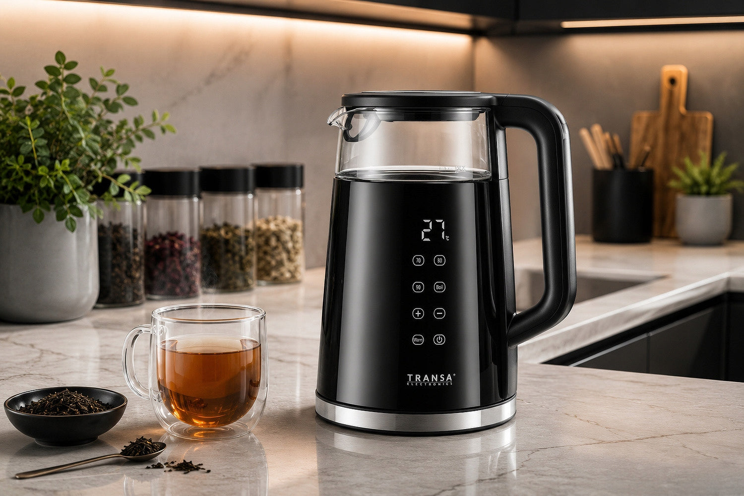Electric kettle with TEMPERATURE CONTROL LCD PANEL 1,7 L 2200 W Dominant color black