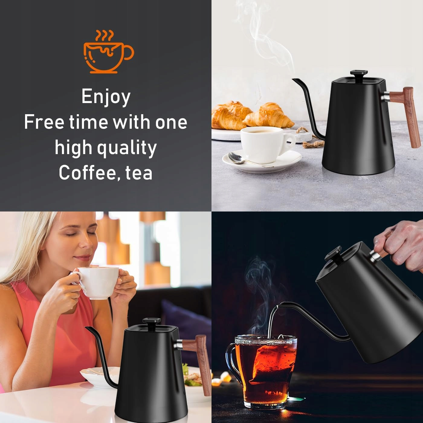 Electric kettle with gooseneck and temperature control black Brand no brand