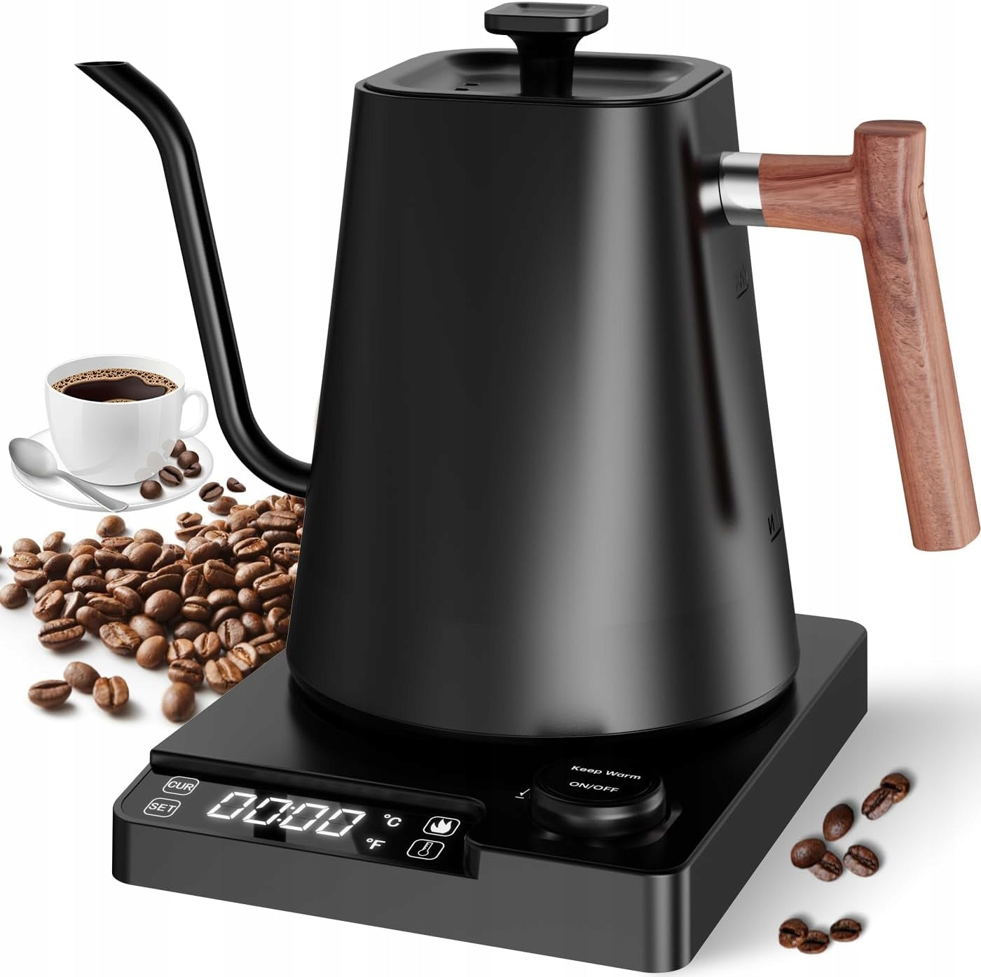 Electric kettle with gooseneck and temperature control black