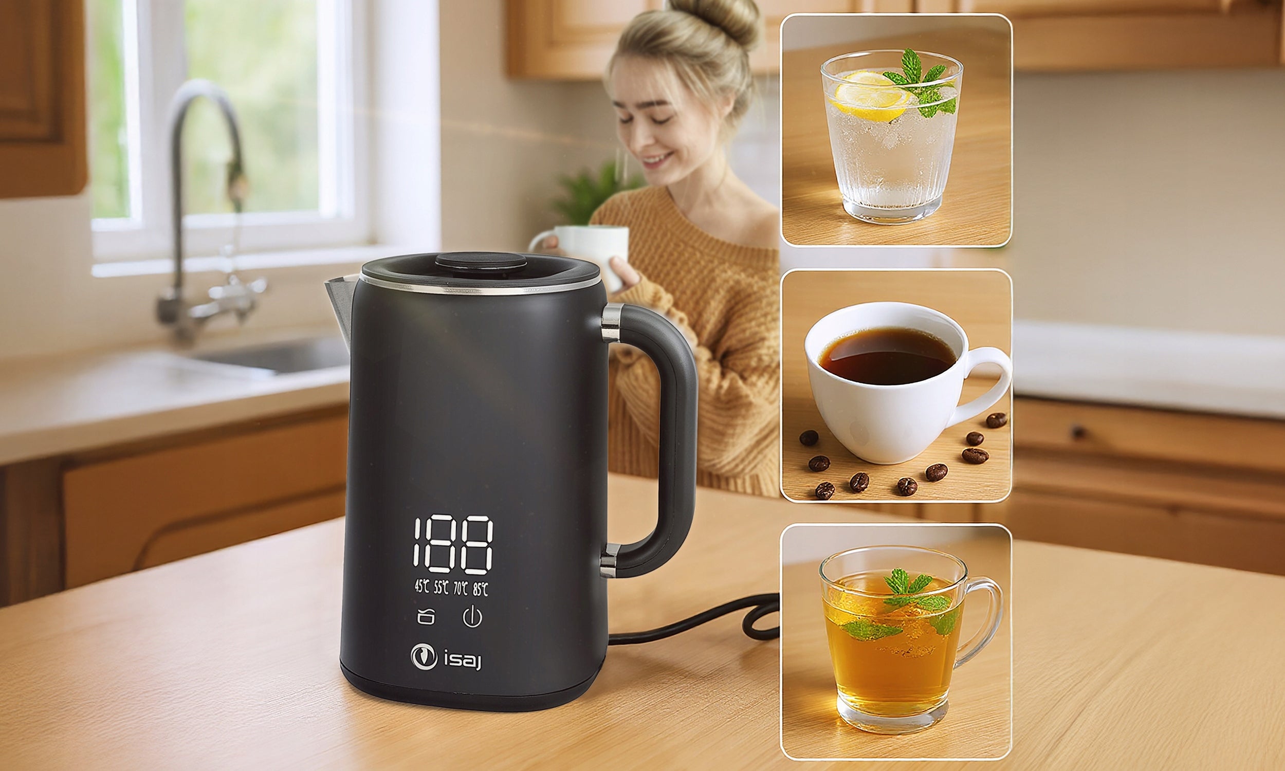 Electric kettle with temperature control 1.7L 1500W ISAJ KT1 Brand ISAJ