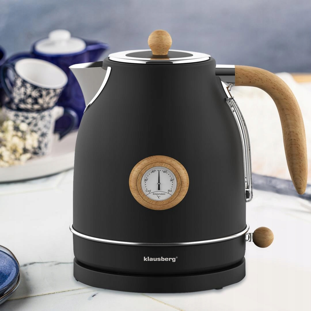 Electric kettle with thermometer stainless steel black 1,7L Brand Klausberg
