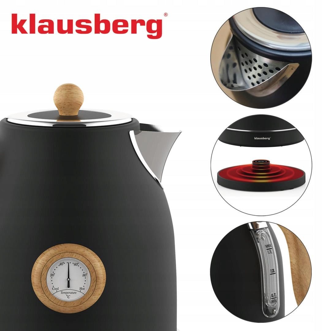 Electric kettle with thermometer stainless steel black 1,7L Model KB-7907
