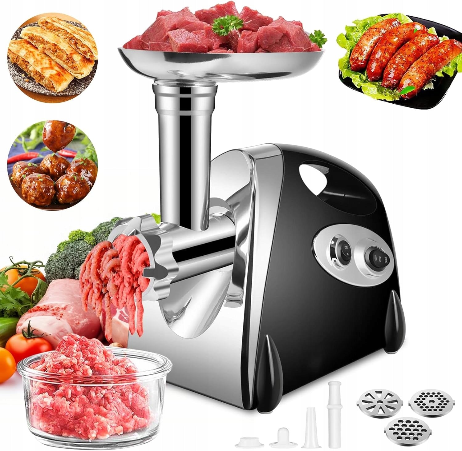 Electric meat grinder STRONG 2800W stainless steel 3 sieves black