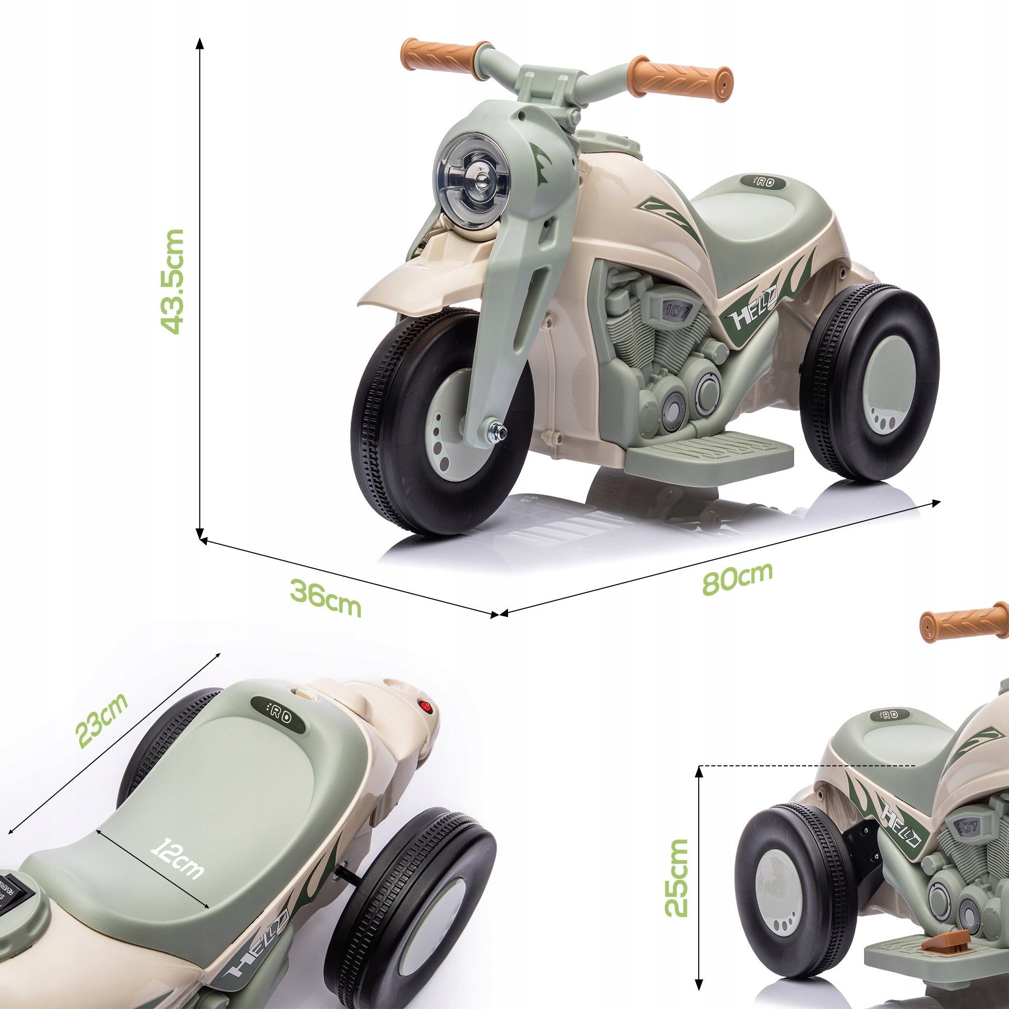 Electric motorcycle for children AIYAPLAY cream 80x36x43,5 cm Maximum speed 2.5 km/h