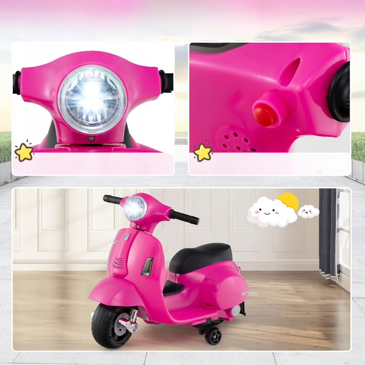 Electric motorcycle for children battery motor 6V wheels pink vespa Manufacturer code TQ10310DE-PI