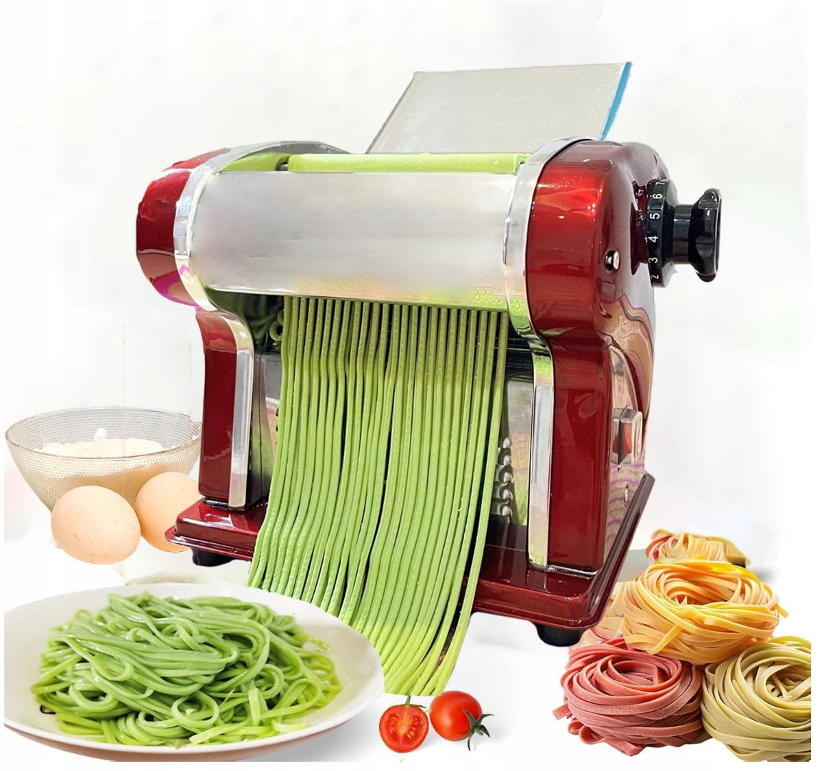 Electric pasta machine with roller and double blade