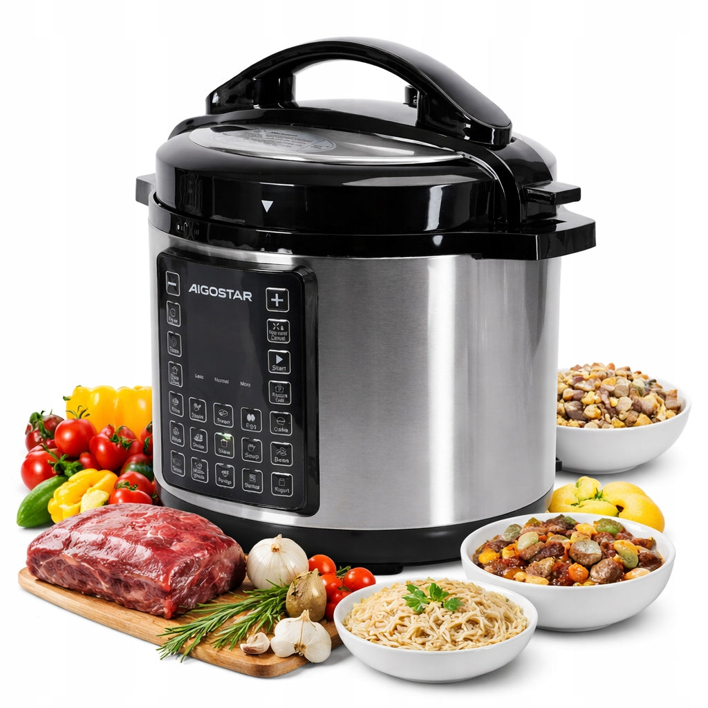 Electric pressure cooker 1000W 6L AIGOSTAR 17 programs Timer LED Steel