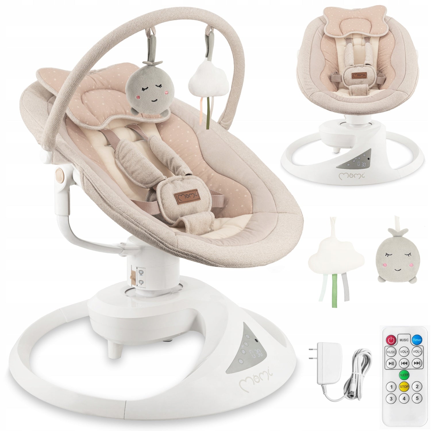Electric rocker 360° MoMi PEARL beige - lounger melodies pilot