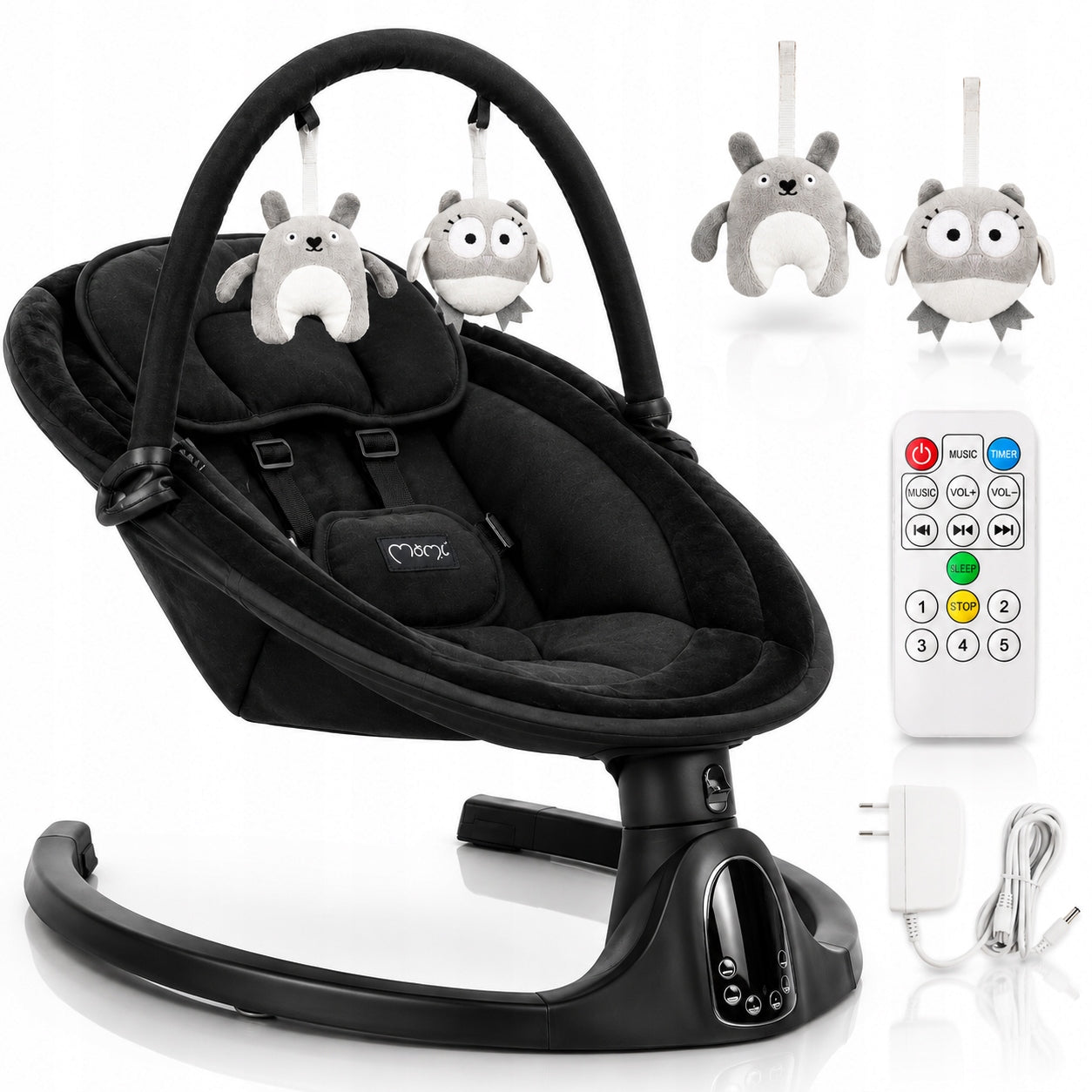 Electric rocker MoMi KENANI black - lounger melodies bluetooth remote control