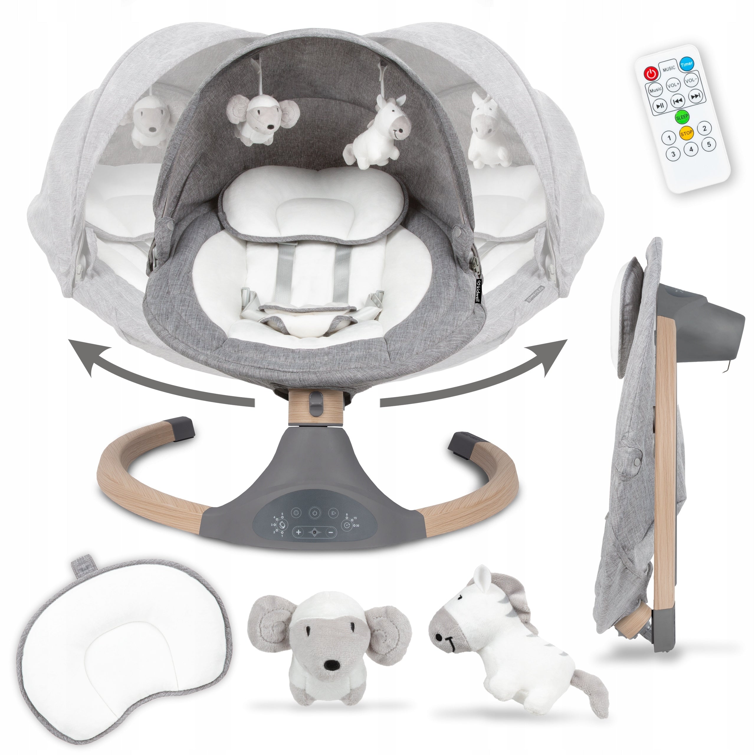 Electric rocker lounger with remote control Kidwell LUXI 2in1 dark melange wood