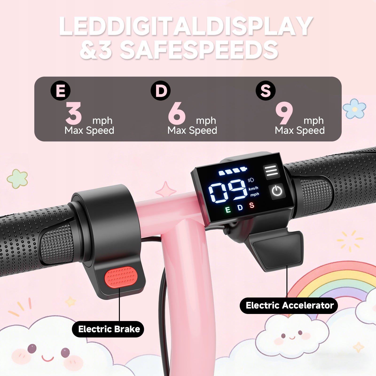 Electric scooter for children,15KM/H 16 km Range Foldable LED,Pink Color black