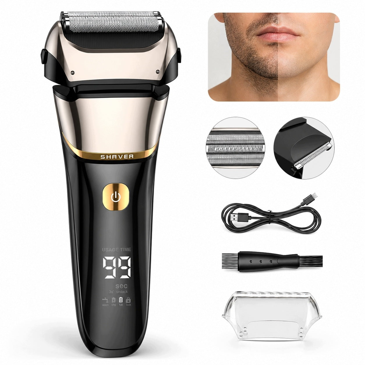 Electric shaver for men – fast shave, no irritation, IPX7