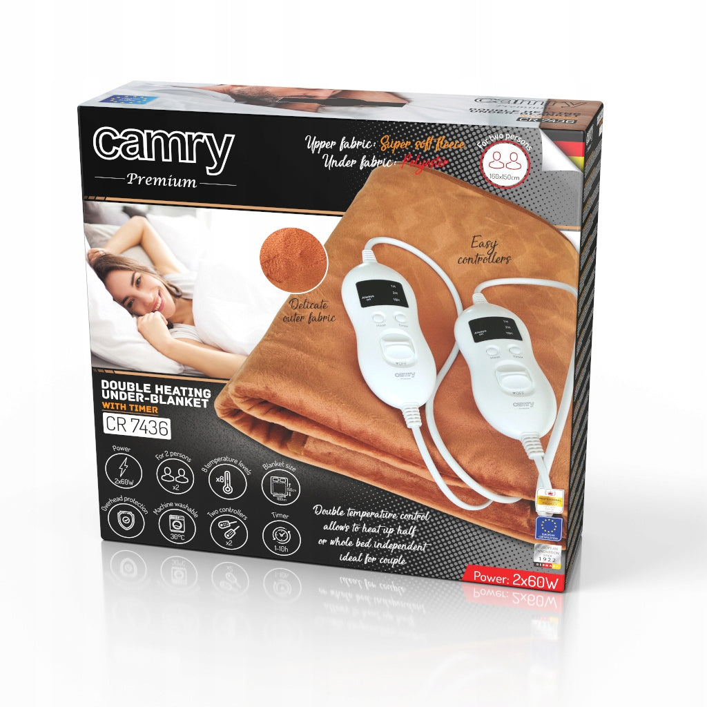 Electric sleeper blanket with timer Camry CR 7436 Polar Timer 150x160 Color brown