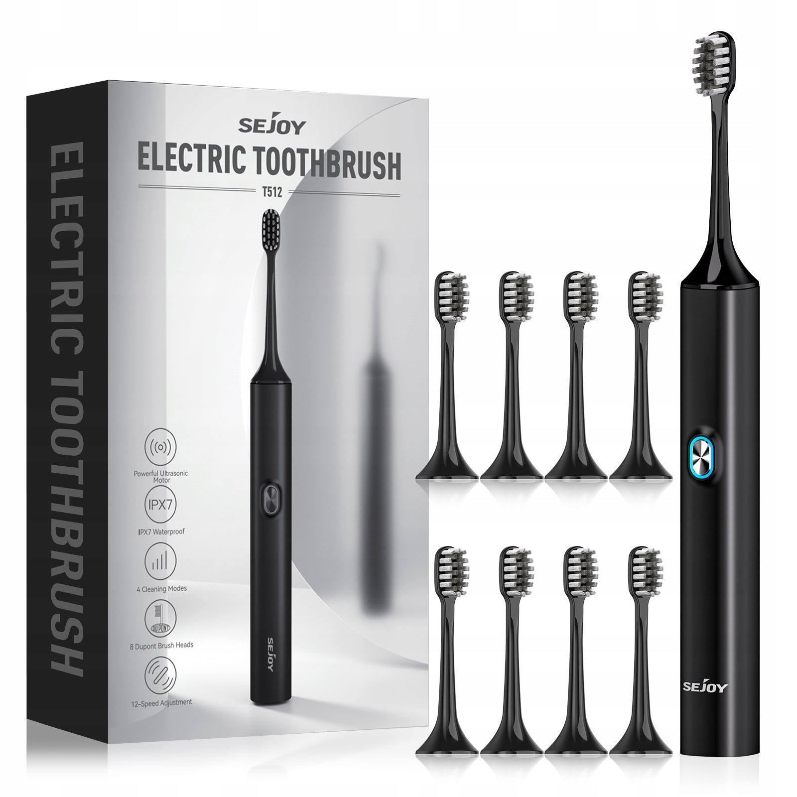 Electric toothbrush SEJOY sonic 8 tips black