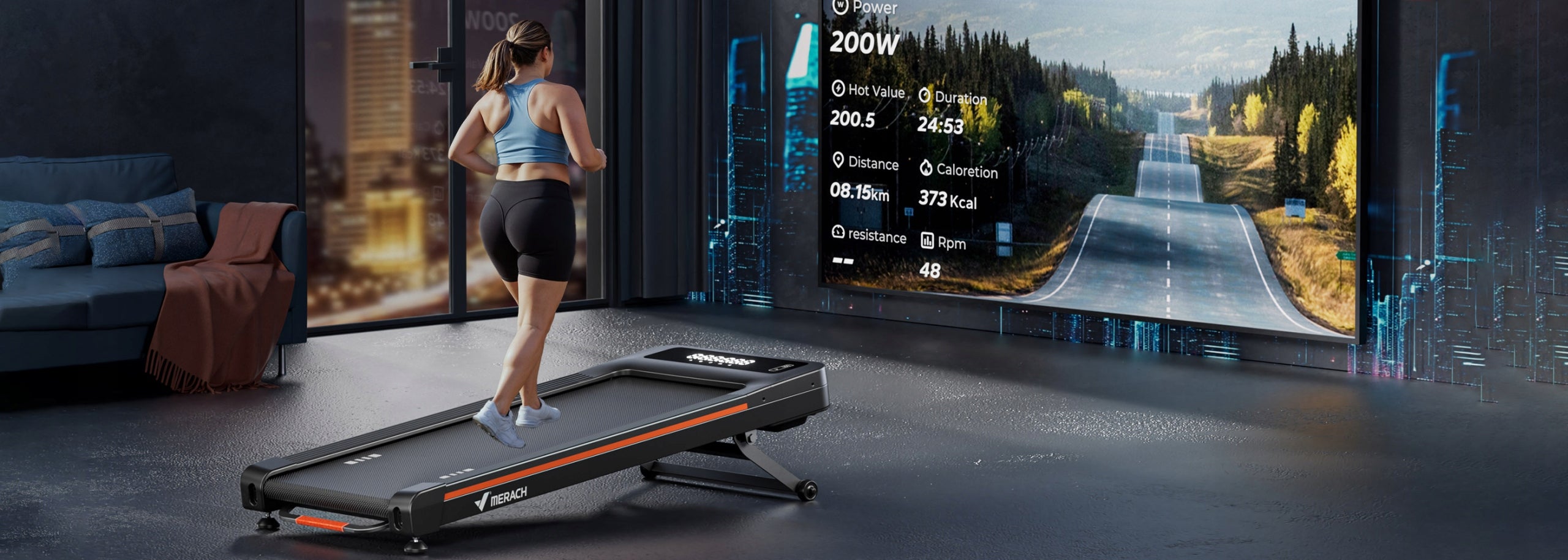 Electric treadmill, 3,5HP, 1-6,5 km/h, 12% slope, application Brand Merach