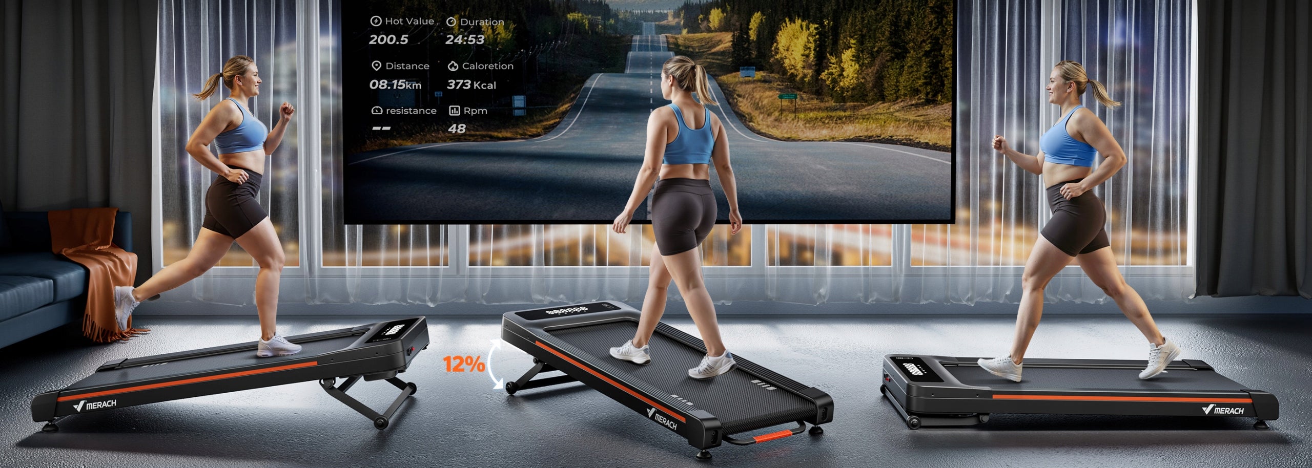 Electric treadmill, 3,5HP, 1-6,5 km/h, 12% slope, application Packaging status original