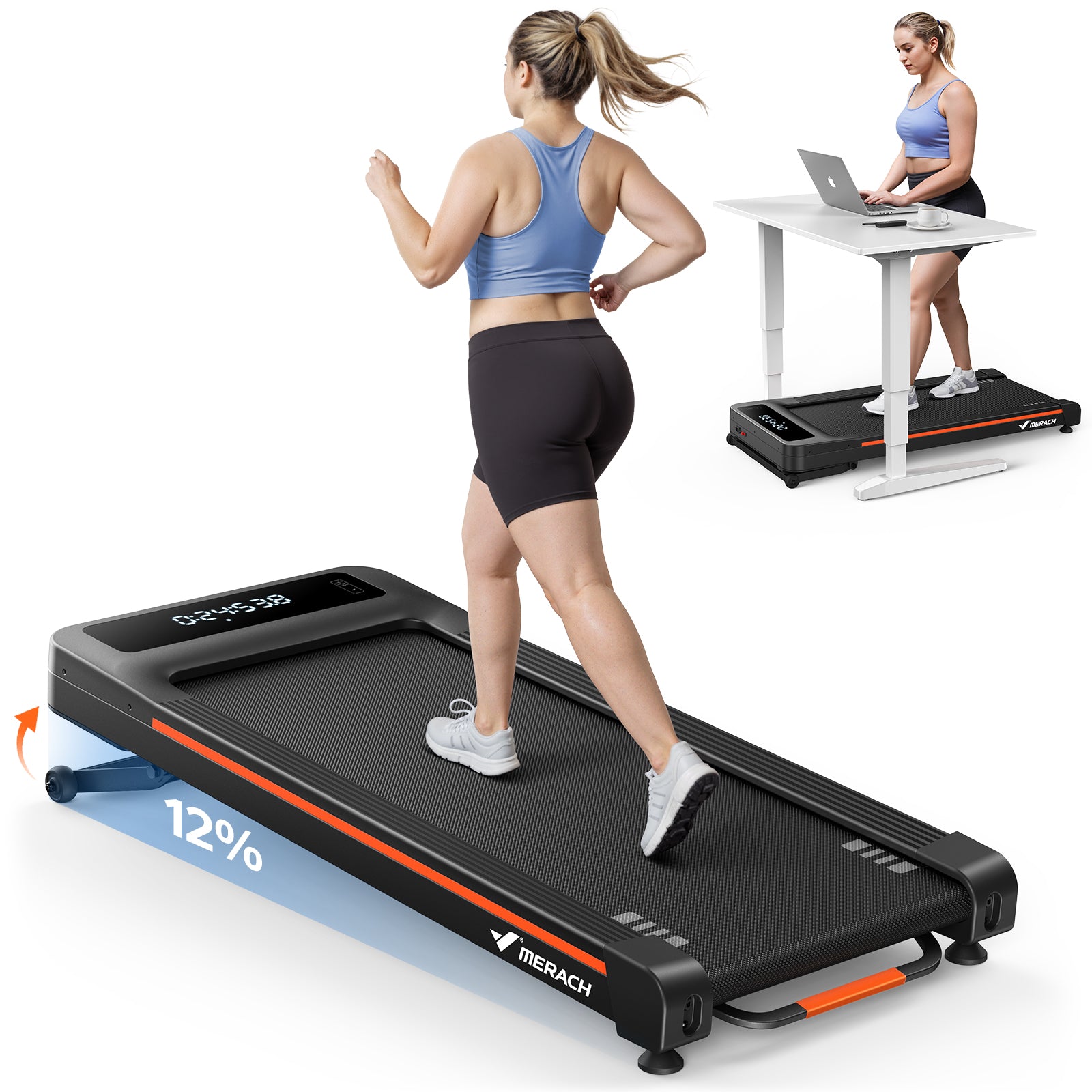 Electric treadmill, 3,5HP, 1-6,5 km/h, 12% slope, application