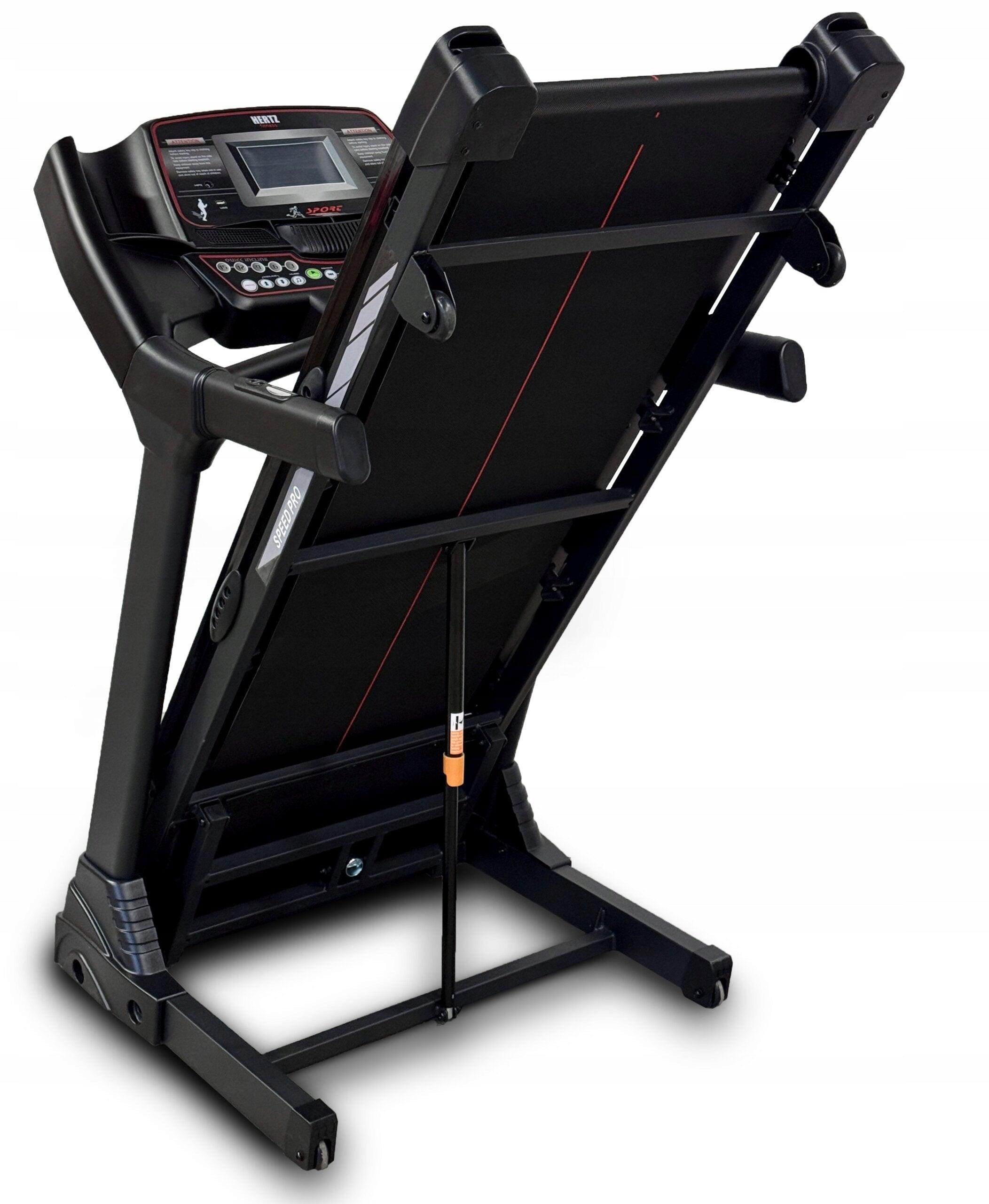 Electric treadmill HERTZ-FITNESS Speed Pro Additional features headphone jack foldable display transport wheels speakers USB port place for water bottle keyboard shortcuts touch sensors place for mobile phone/tablet safety key