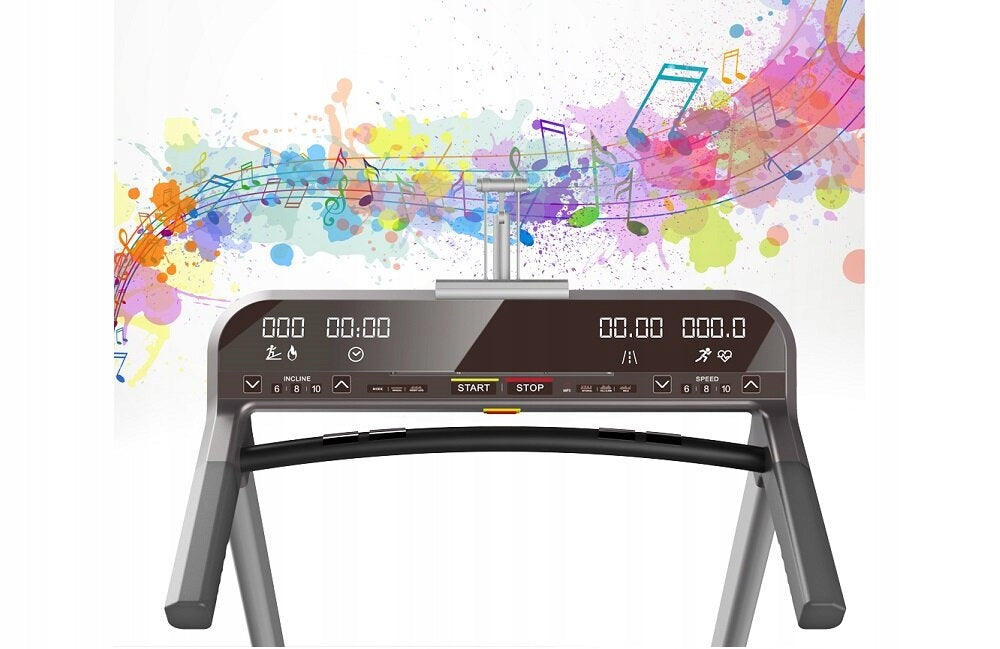 Electric treadmill HERTZ Prestige Additional features Bluetooth headphone jack foldable display transport wheels speakers place for water bottle keyboard shortcuts touch sensors place for mobile phone/tablet safety key