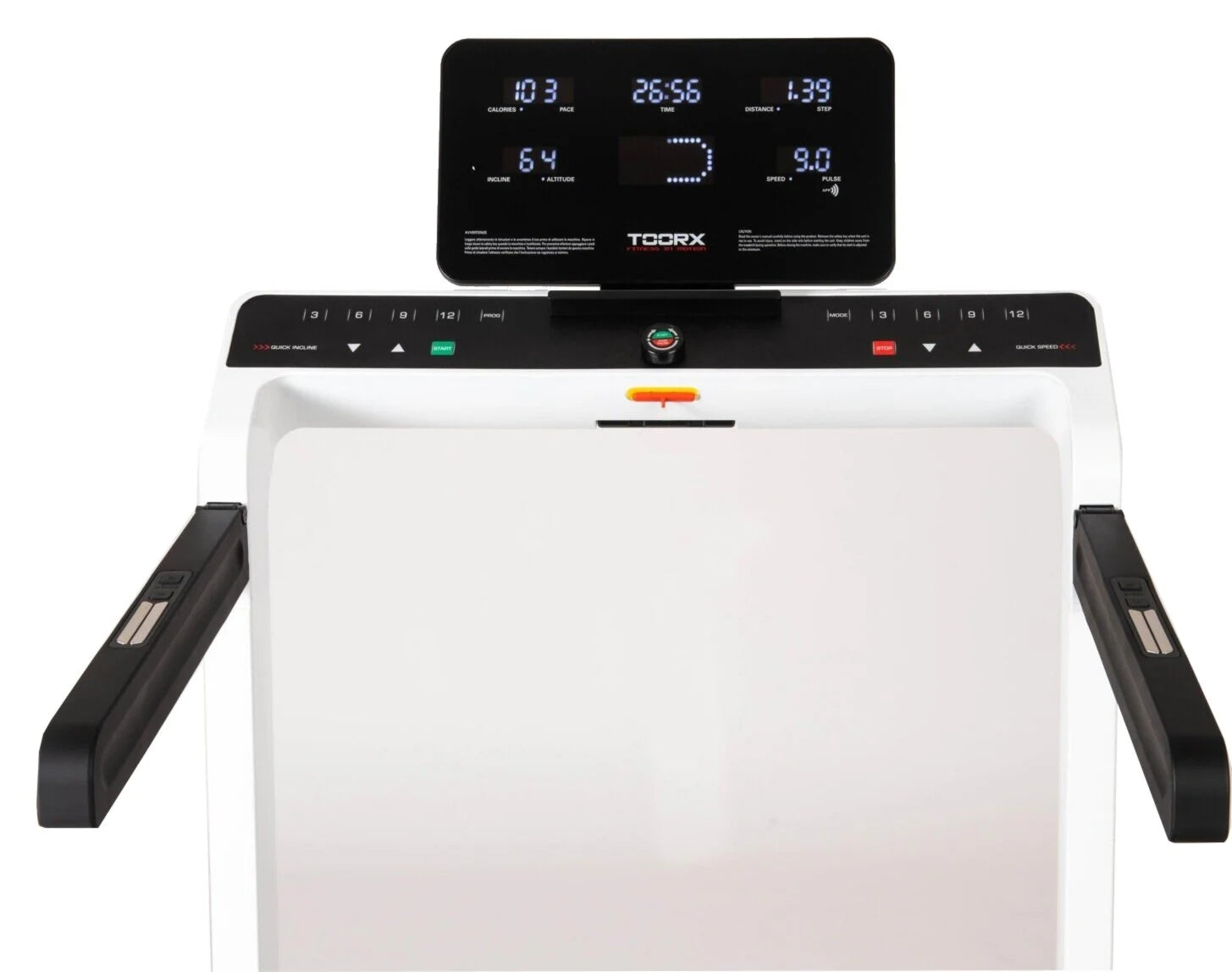 Electric treadmill TOORX Mirage C60 W Measurements training duration pulse distance number of steps speed