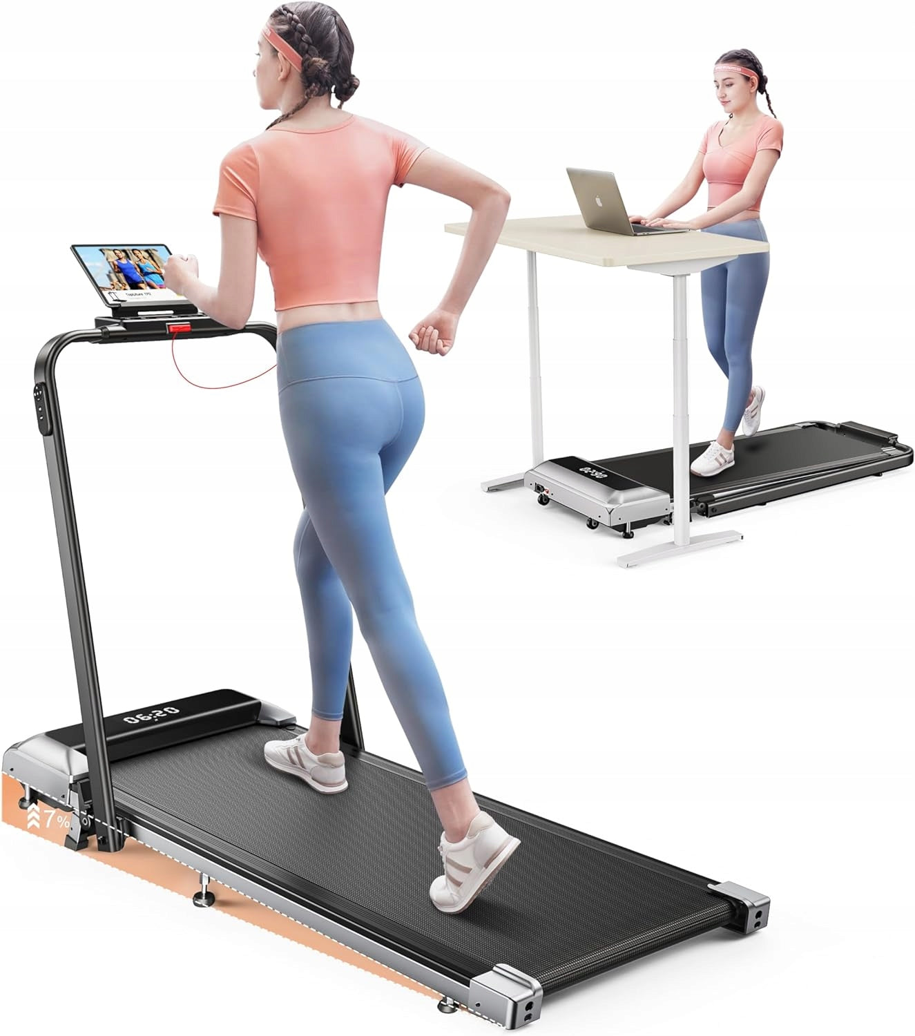 Electric treadmill TOPUTURE 2in1 folding 12km/h to 130kg