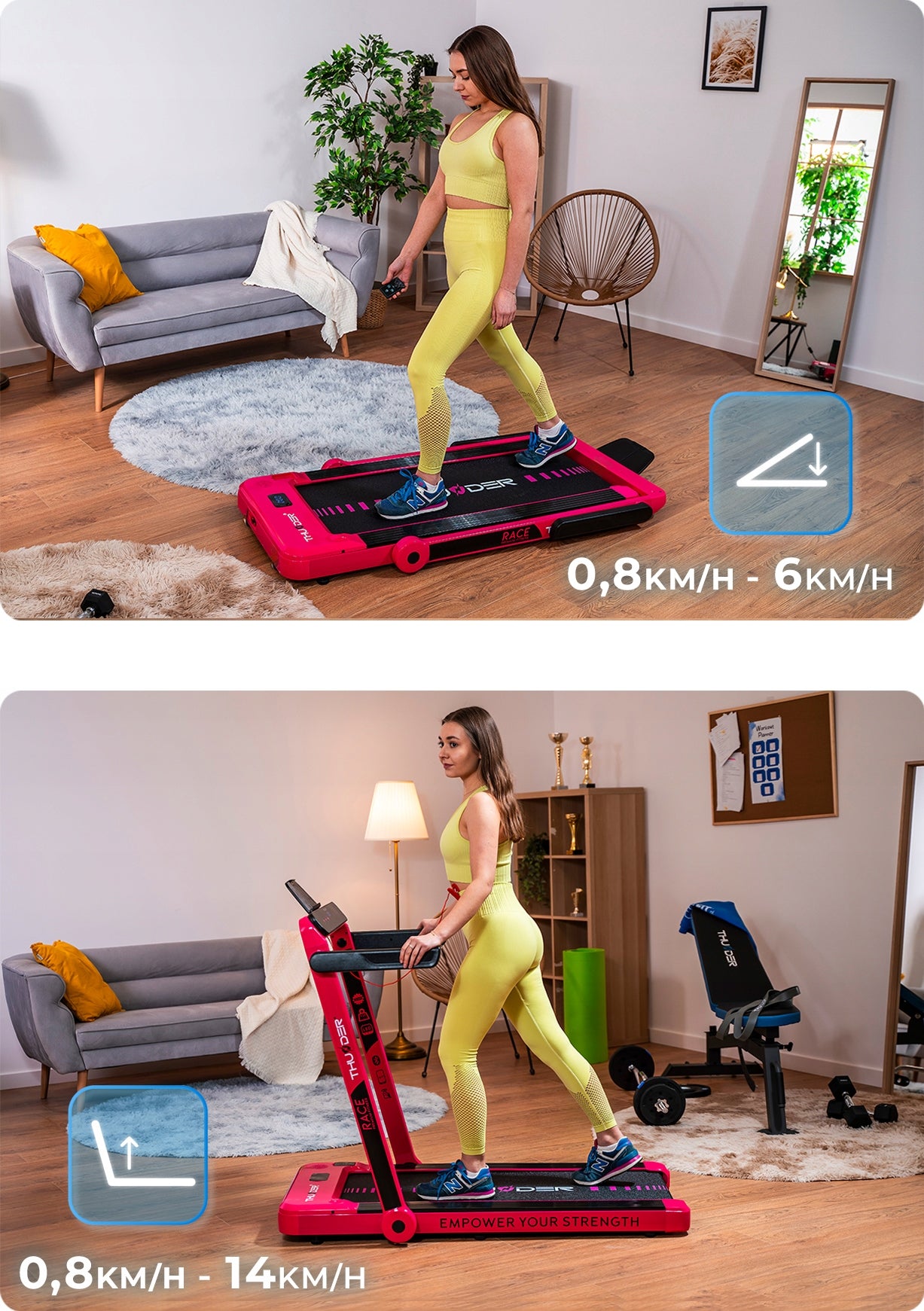 Electric treadmill Thunder RACE-PINK 0,8 – 14 km/h 130 kg folding application Kind electric