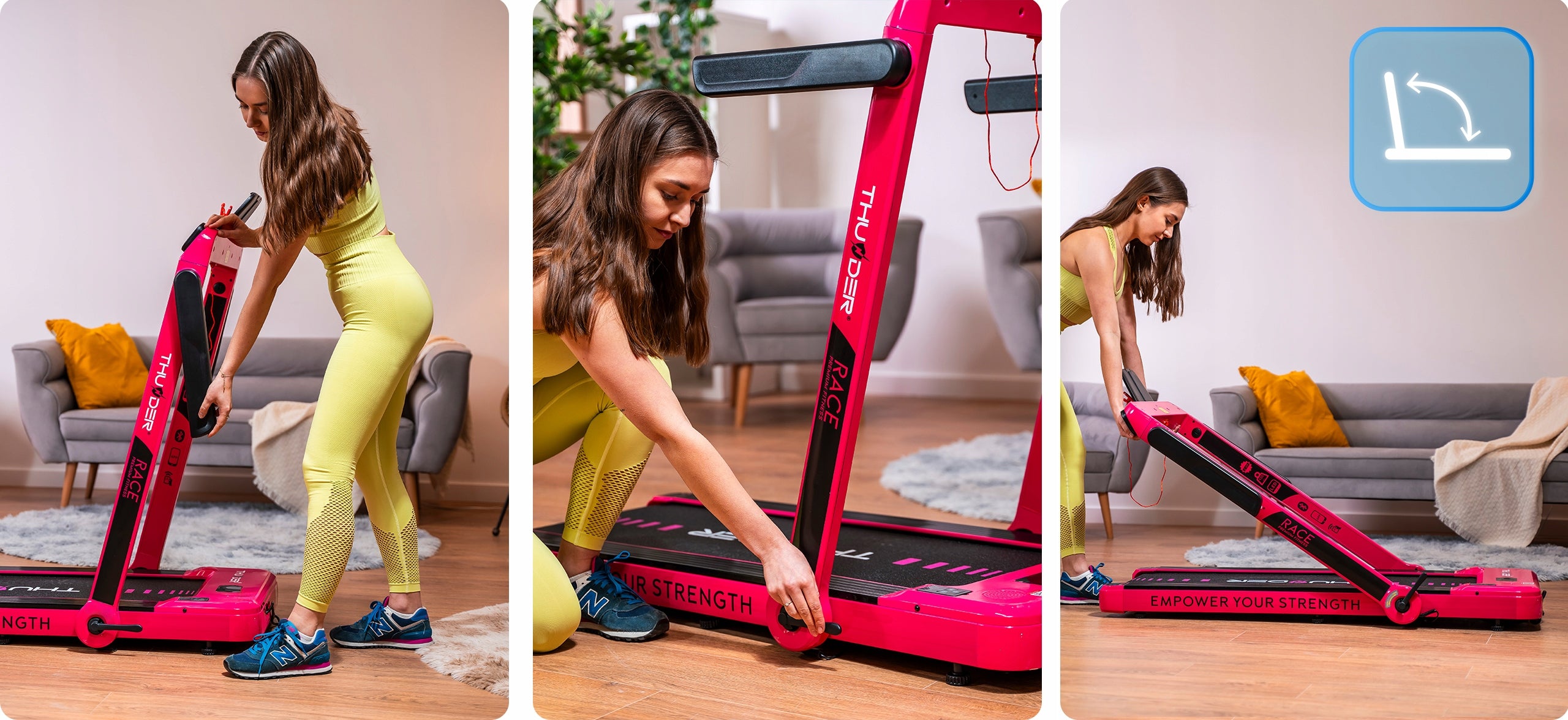 Electric treadmill Thunder RACE-PINK 0,8 – 14 km/h 130 kg folding application Model RACE