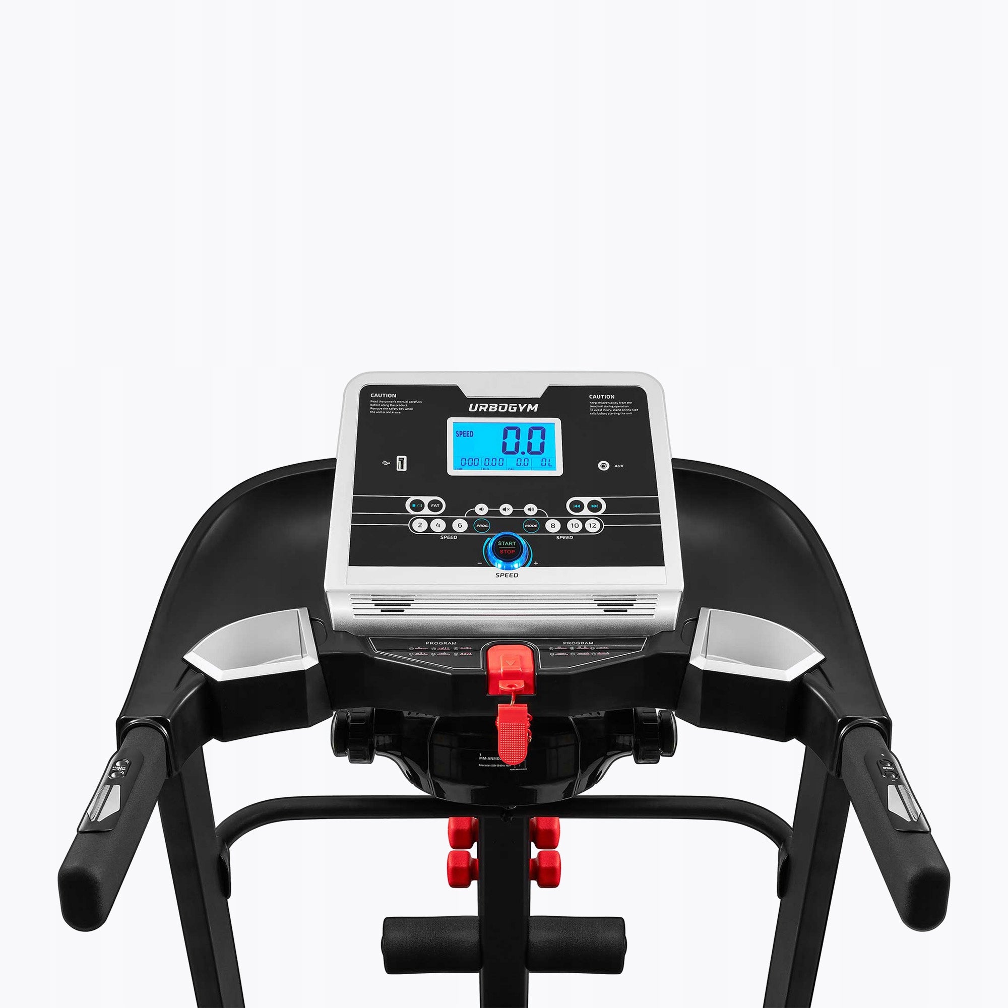 Electric treadmill UrboGym V650M OS Additional features speakers keyboard shortcuts safety key transport wheels place for water bottle place for mobile phone/tablet foldable training programs tilt angle adjustment touch sensors headphone jack USB port display