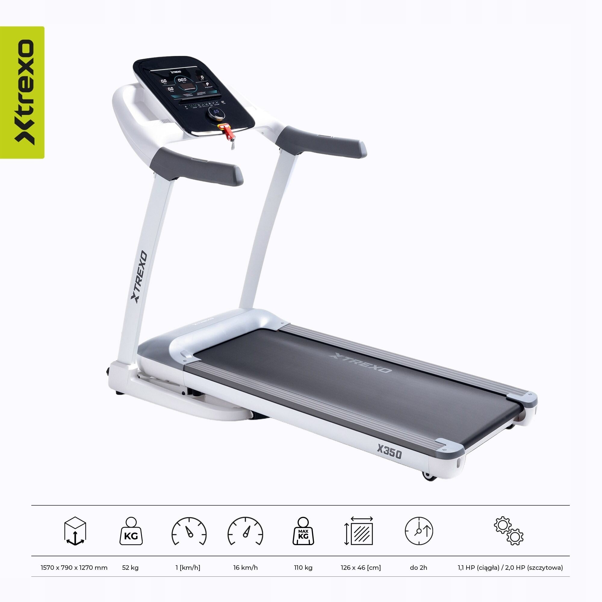 Electric treadmill XTREXO TXO-X350-W 1-16 km/h 157x79x127cm Manufacturer code TXO-X350-W TXO-B4W014-W