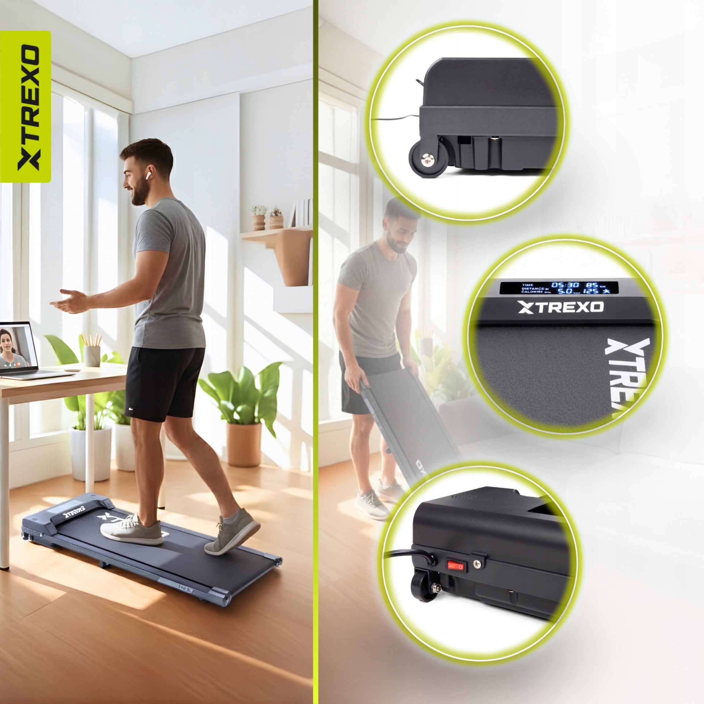 Electric treadmill XTREXO Walking Pad W100 black 131x58x17 cm 1-6 KM/H Manufacturer code TXO-W100