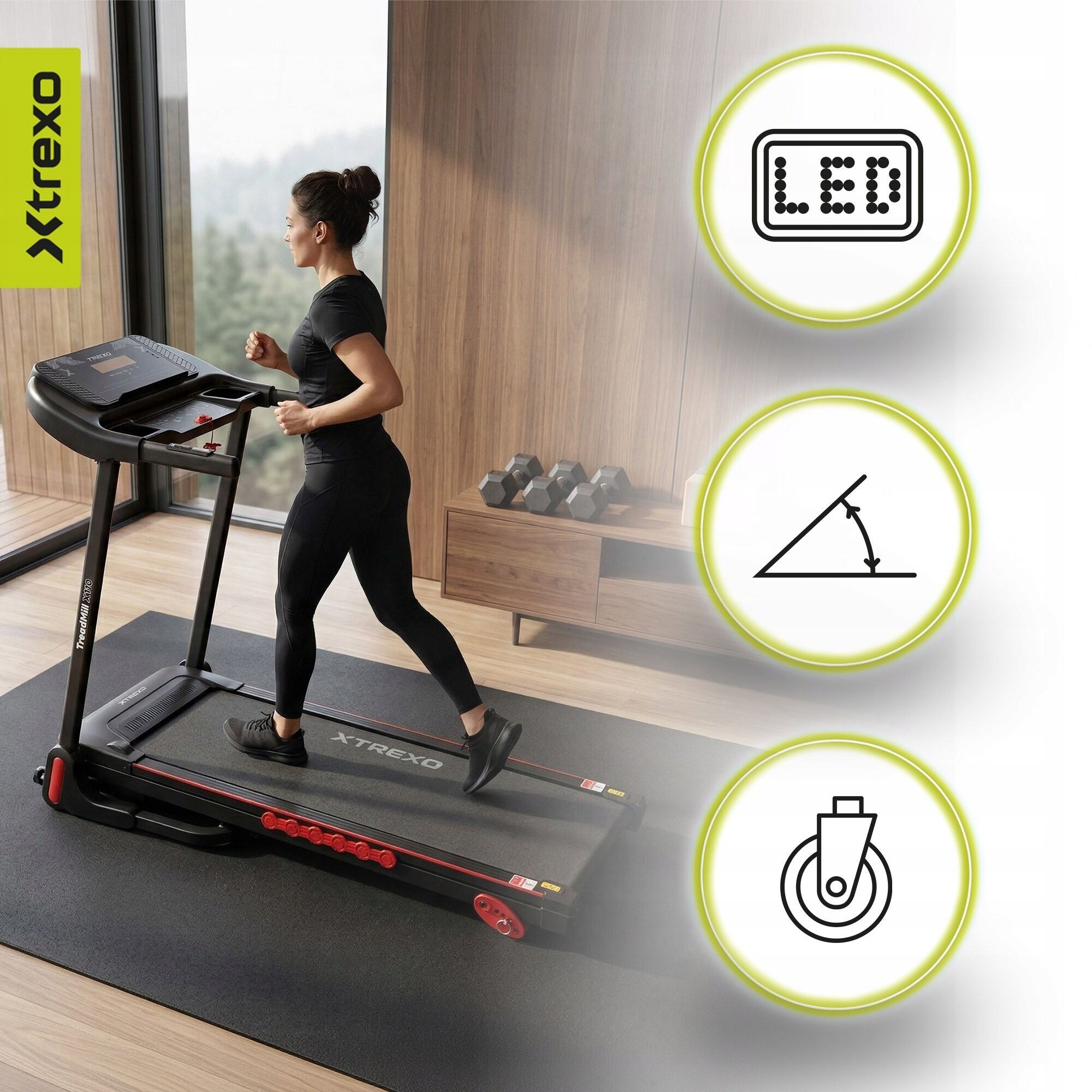 Electric treadmill XTREXO X110 black OS HOME ANGLE ADJUSTMENT FOLDING Maximum user weight 100 kg