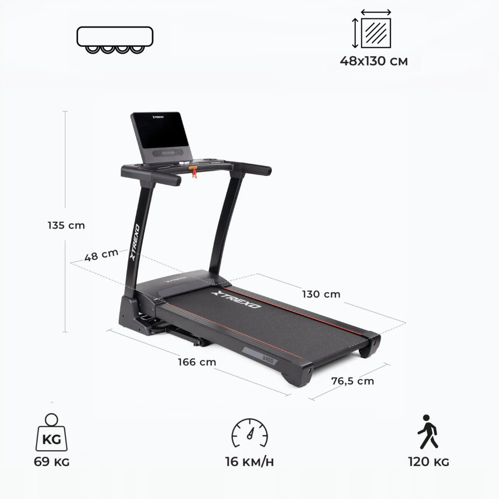 Electric treadmill XTREXO X450 black 18 levels Wide belt Shock absorption Brand Xtrexo