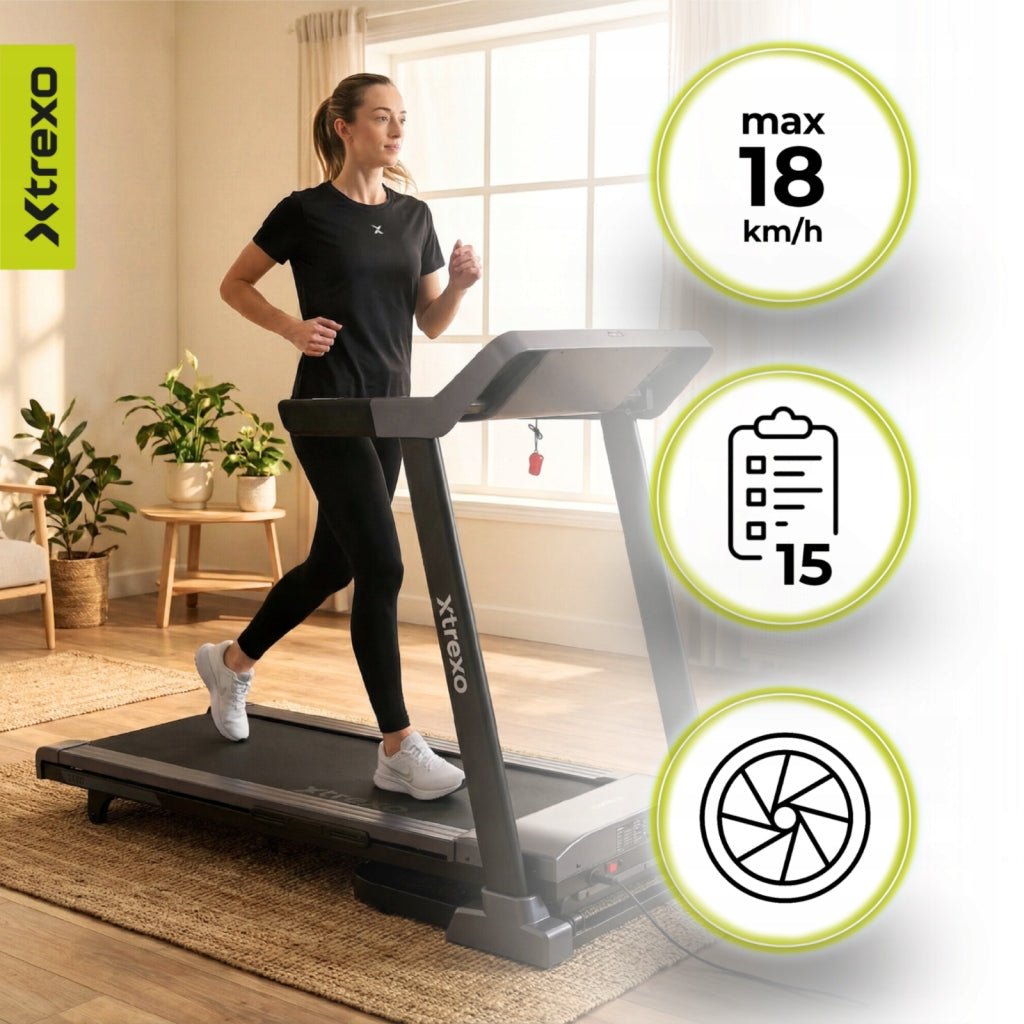 Electric treadmill XTREXO X450 black 18 levels Wide belt Shock absorption Maximum user weight 100 kg