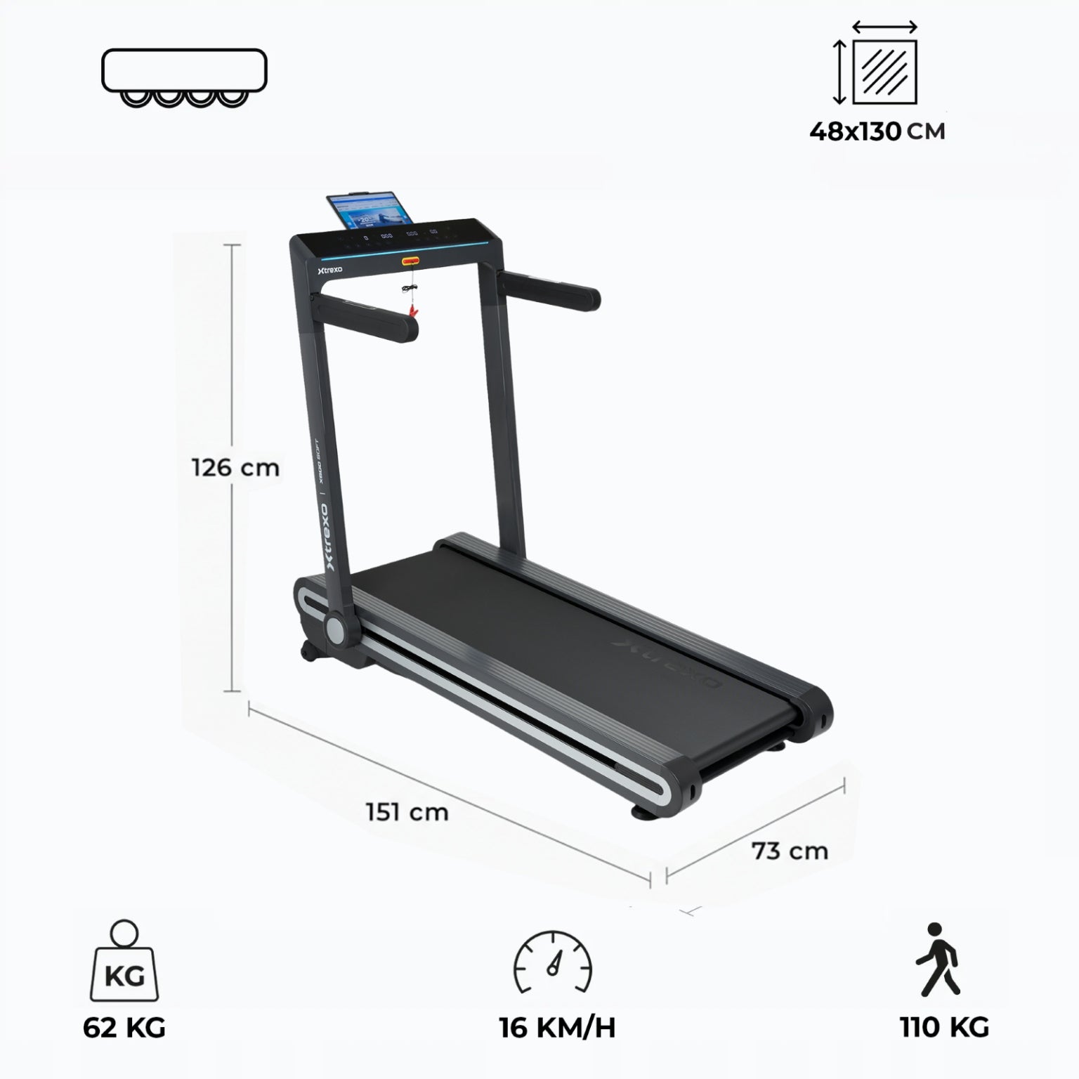 Electric treadmill XTREXO X600 Soft tilt adjustment Shock absorption Brand Xtrexo