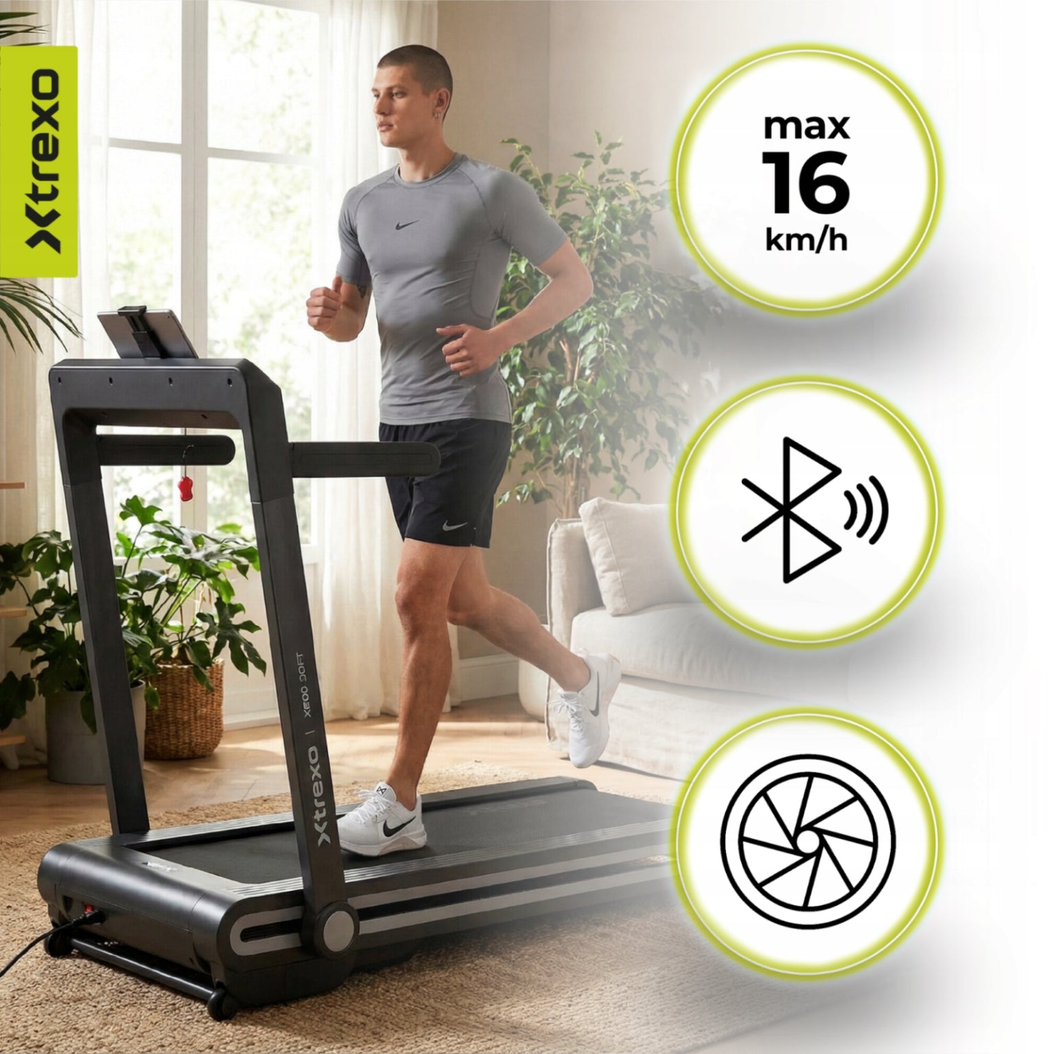 Electric treadmill XTREXO X600 Soft tilt adjustment Shock absorption Maximum user weight 110 kg