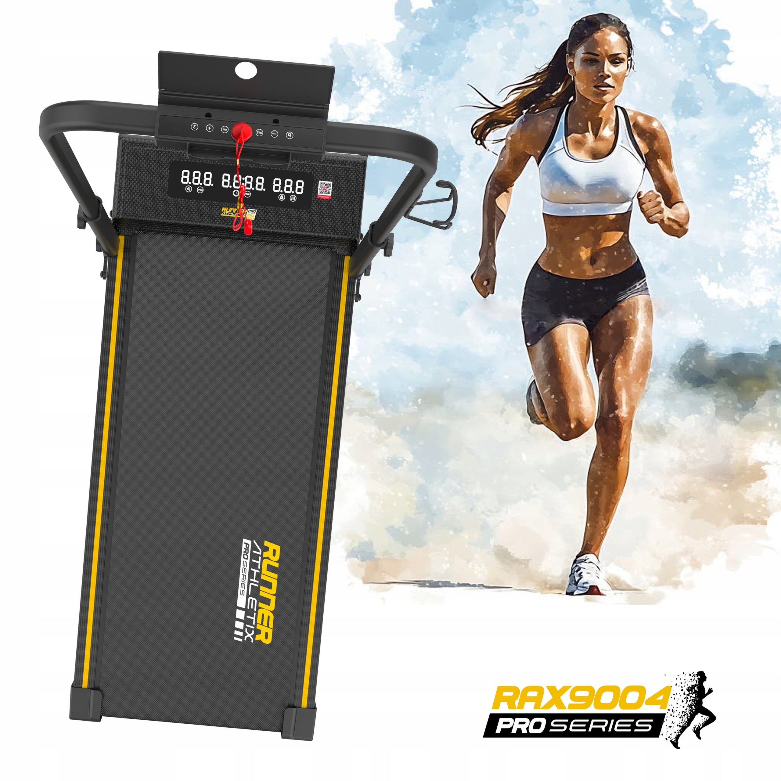 Electric treadmill folding Walkingpad QUIET for running 12kmh RAX9004 Additional features Bluetooth speakers keyboard shortcuts safety key transport wheels place for water bottle place for mobile phone/tablet foldable training programs tilt angle adjustment mobile device compatibility display