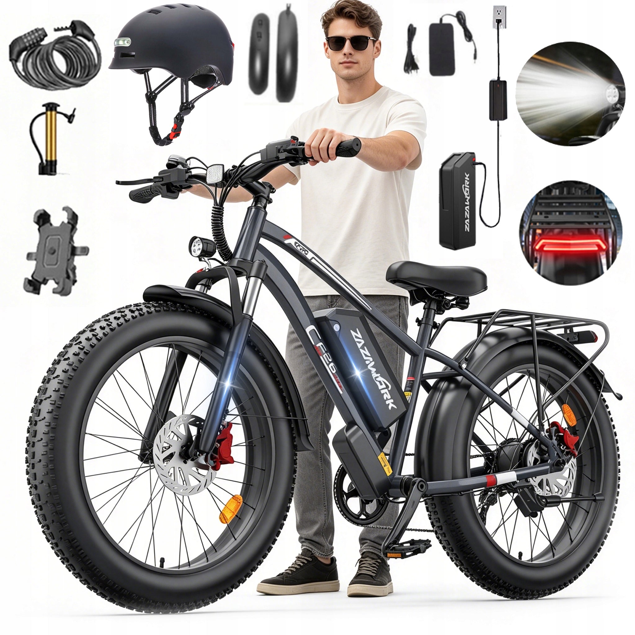 Electric vehicle 1500W 20AH 50KM/H 120km 26" hydraulic ZAZAWORK+Helmet